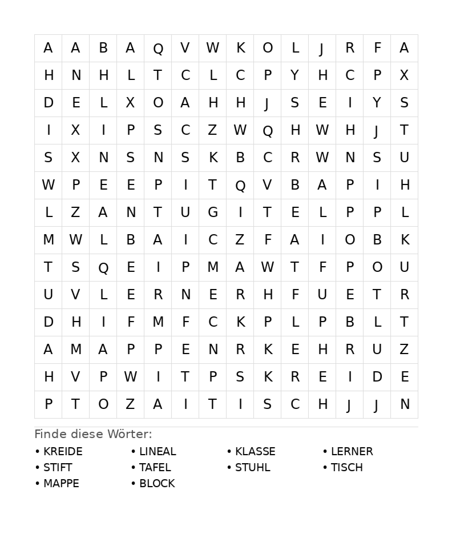 Wortsuchrätsel Wortsuchrätsel: Schule für Teenager aus der Kategorie Wortsuchrätsel - kostenlos ausdrucken