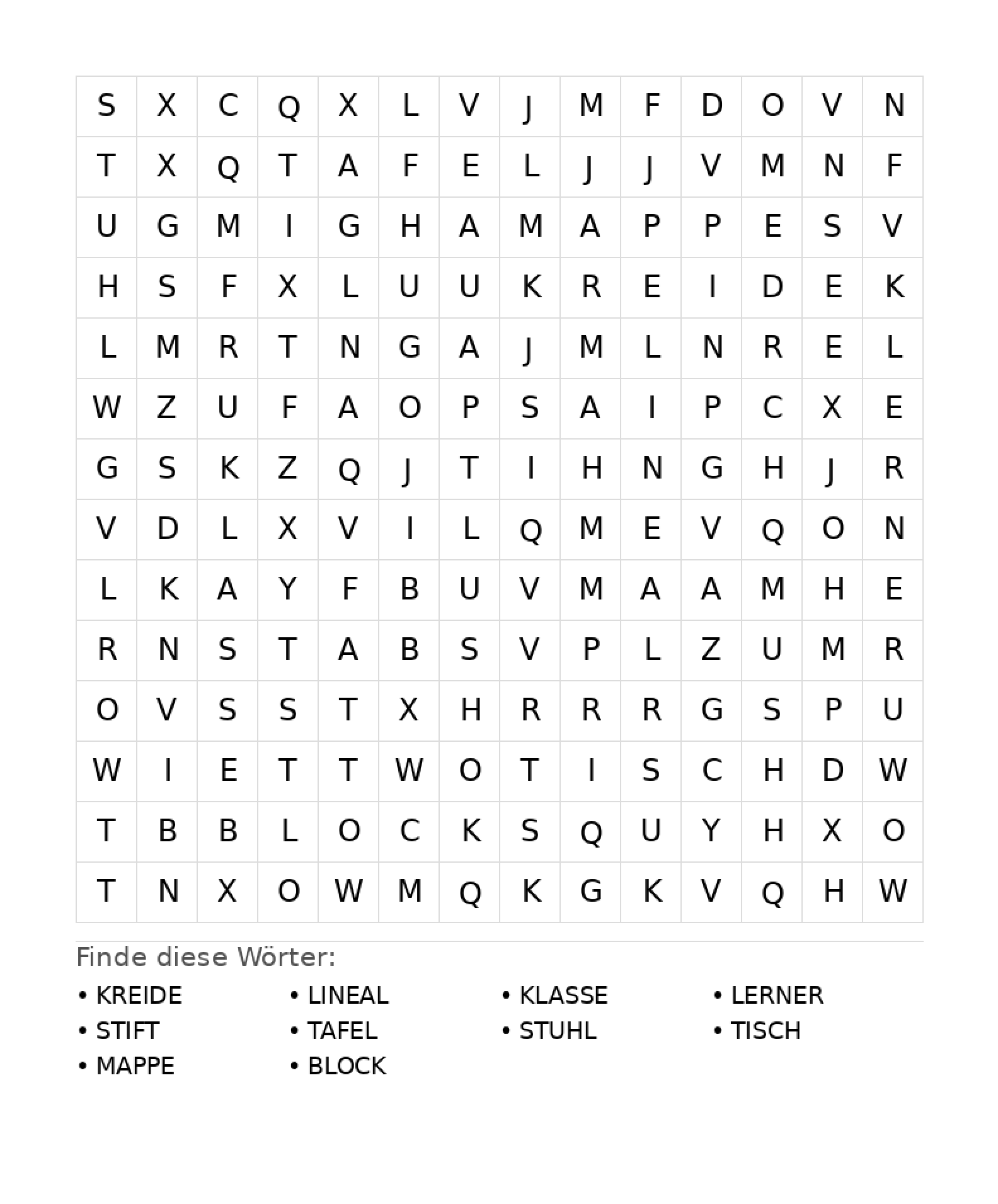 Wortsuchrätsel Wortsuchrätsel: Schule für Teenager aus der Kategorie Wortsuchrätsel - kostenlos ausdrucken