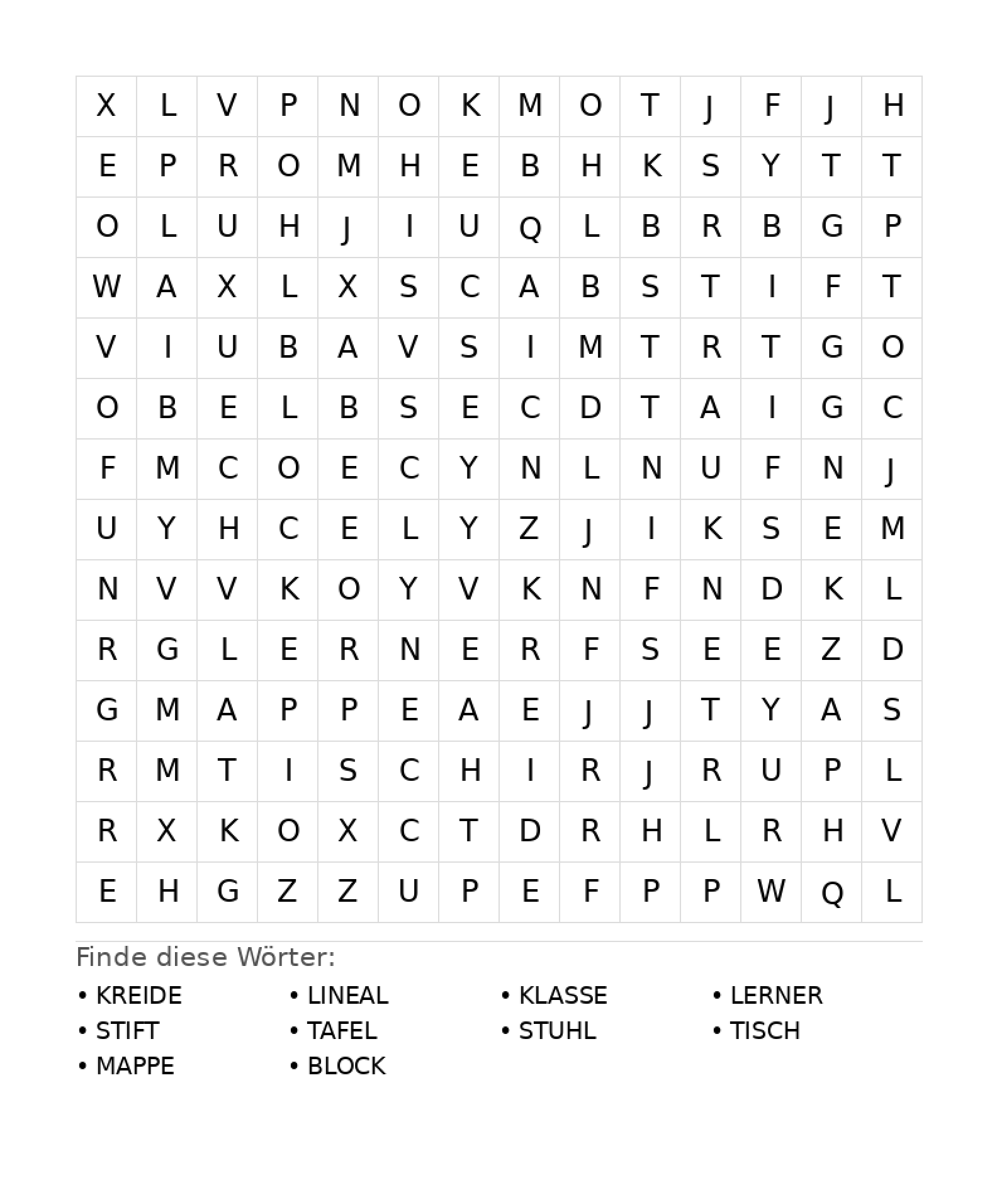 Wortsuchrätsel Wortsuchrätsel: Schule für Teenager aus der Kategorie Wortsuchrätsel - kostenlos ausdrucken