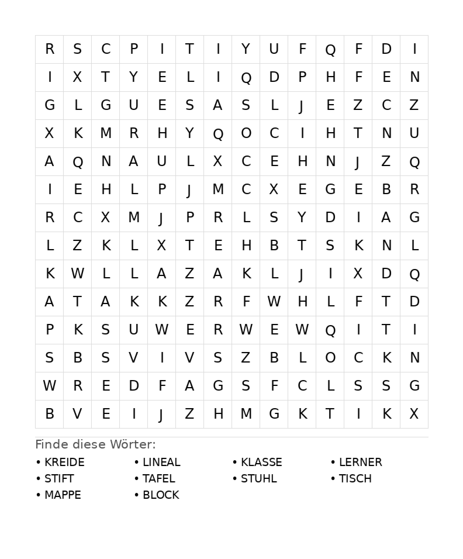 Wortsuchrätsel Wortsuchrätsel: Schule für Teenager aus der Kategorie Wortsuchrätsel - kostenlos ausdrucken