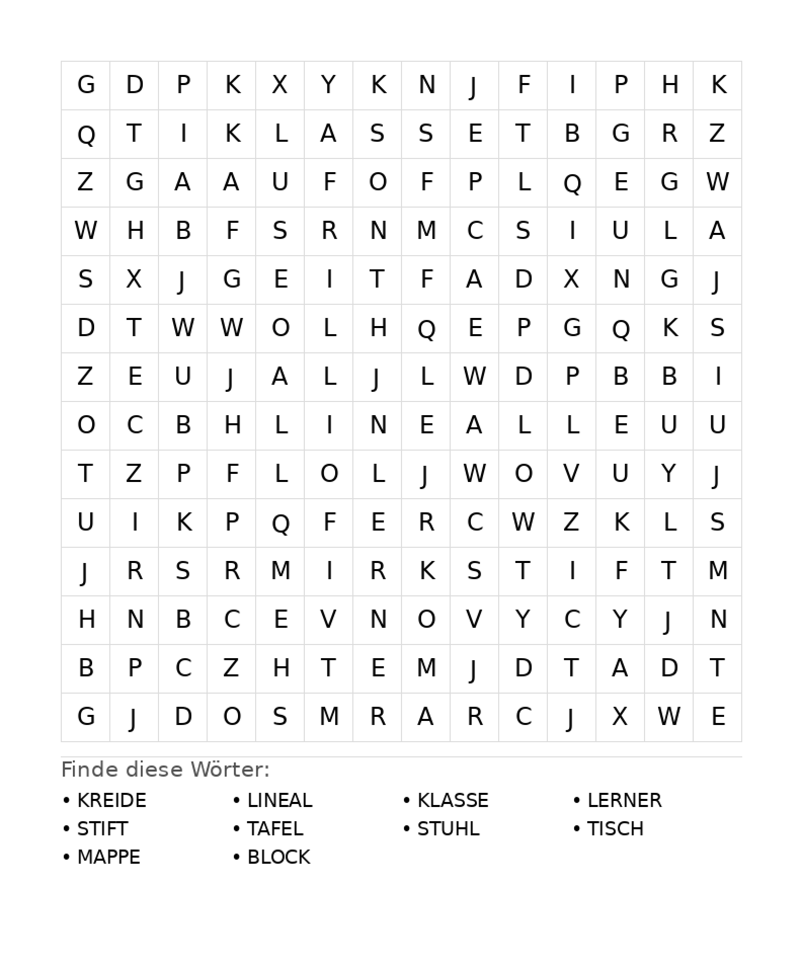 Wortsuchrätsel Wortsuchrätsel: Schule für Teenager aus der Kategorie Wortsuchrätsel - kostenlos ausdrucken
