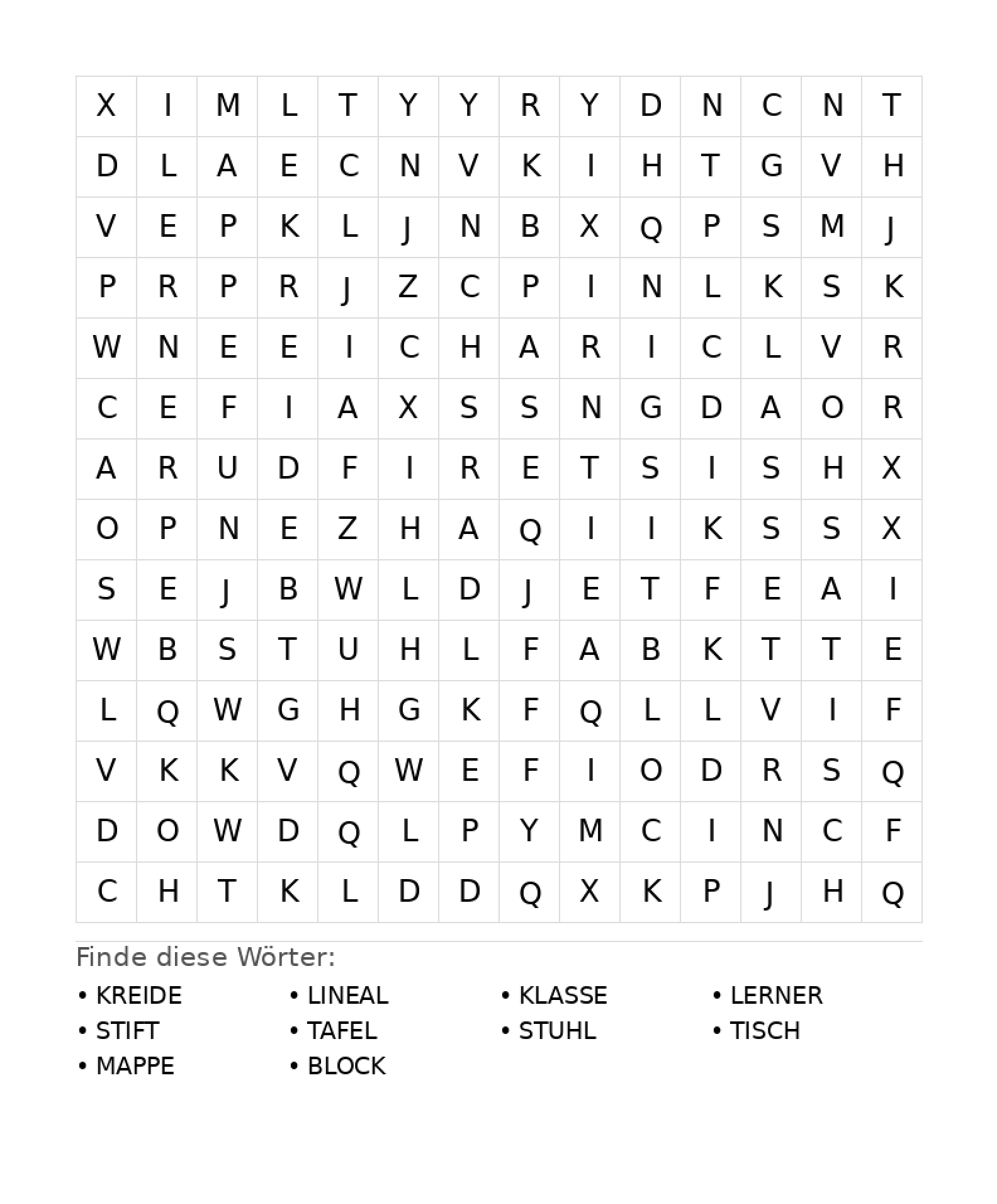 Wortsuchrätsel Wortsuchrätsel: Schule für Teenager aus der Kategorie Wortsuchrätsel - kostenlos ausdrucken