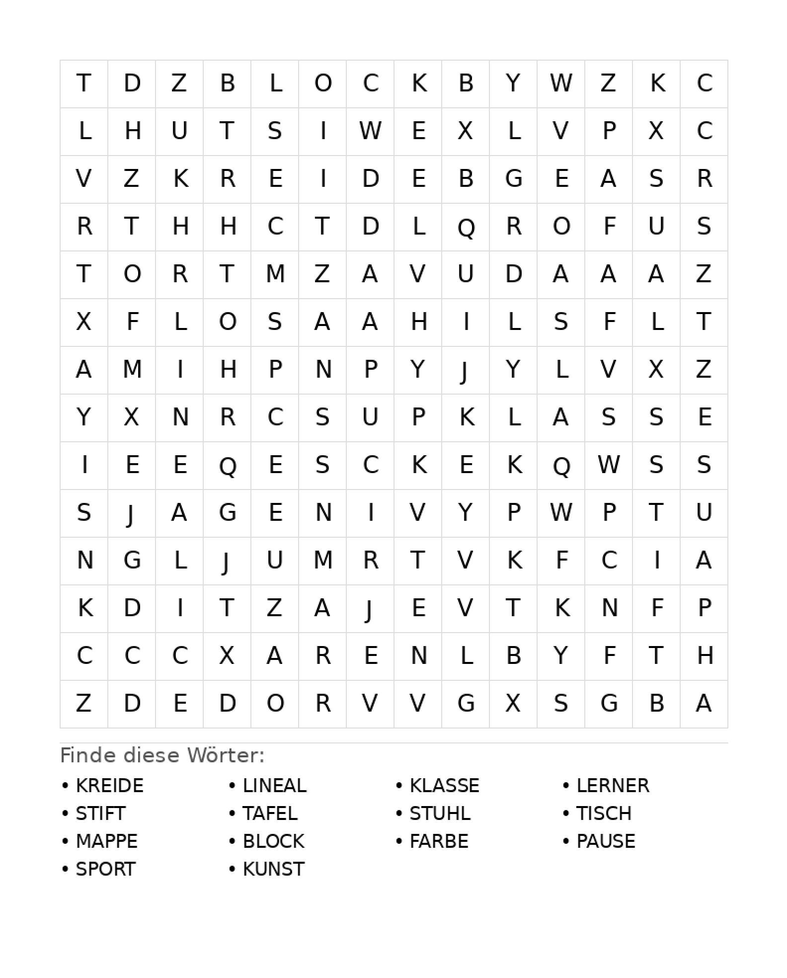 Wortsuchrätsel Wortsuchrätsel: Schule für Teenager aus der Kategorie Wortsuchrätsel - kostenlos ausdrucken
