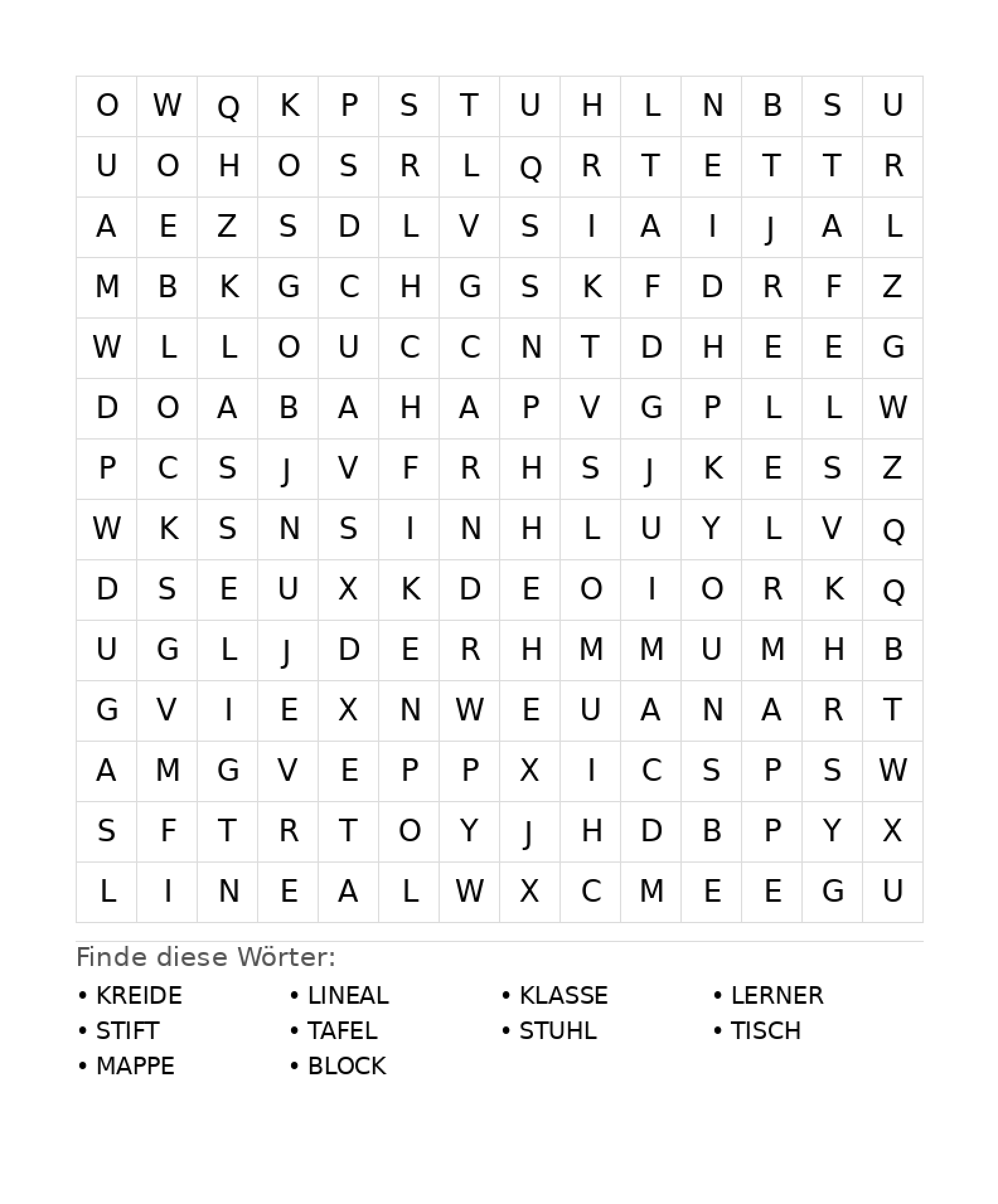 Wortsuchrätsel Wortsuchrätsel: Schule für Teenager aus der Kategorie Wortsuchrätsel - kostenlos ausdrucken