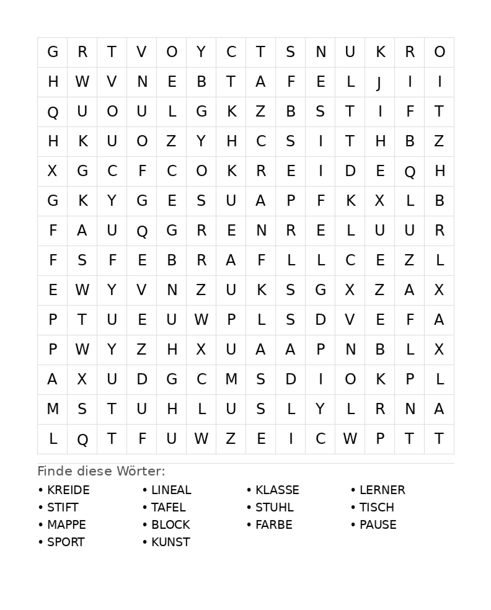 Wortsuchrätsel Wortsuchrätsel: Schule für Teenager aus der Kategorie Wortsuchrätsel - kostenlos ausdrucken
