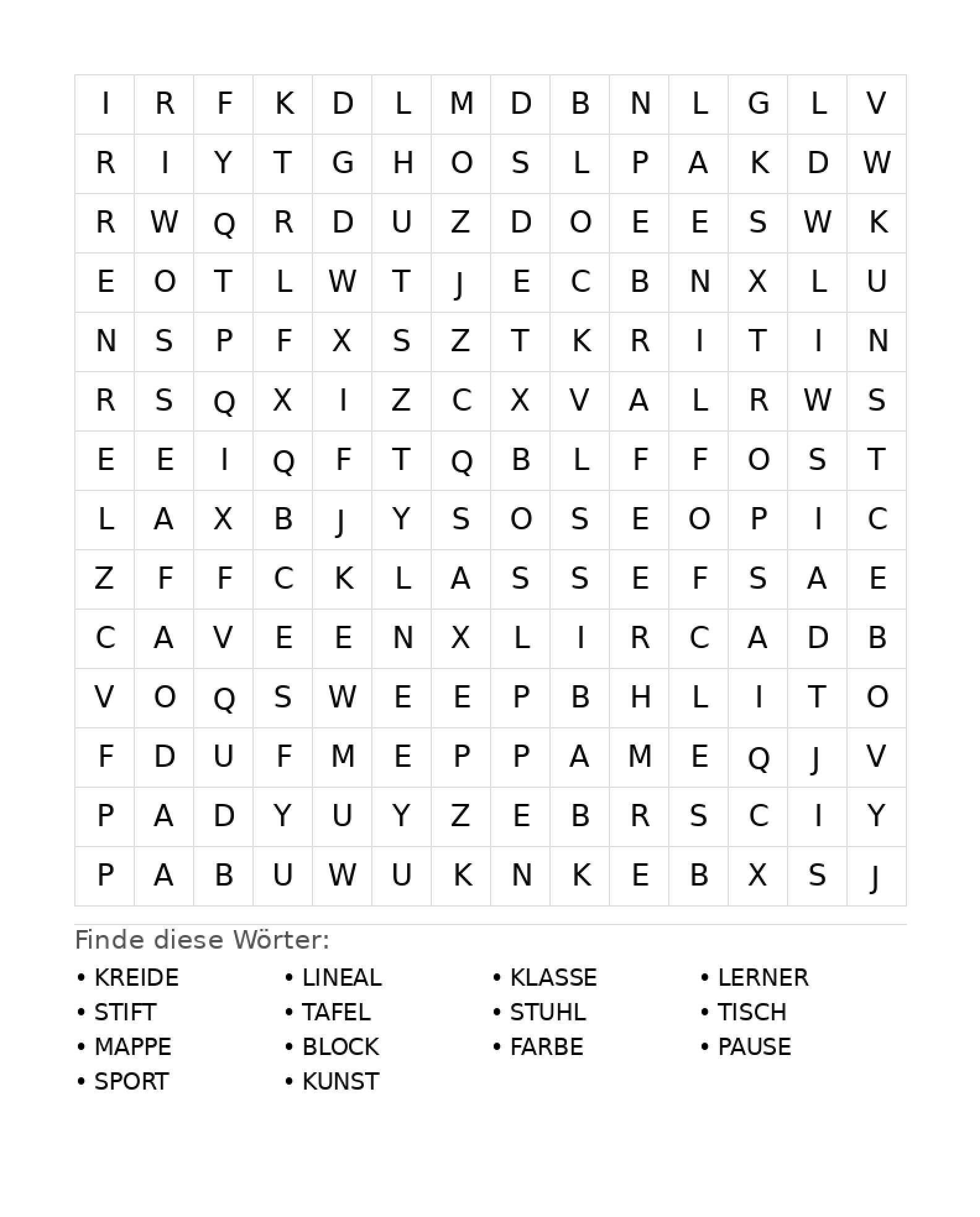 Wortsuchrätsel Wortsuchrätsel: Schule für Teenager aus der Kategorie Wortsuchrätsel - kostenlos ausdrucken