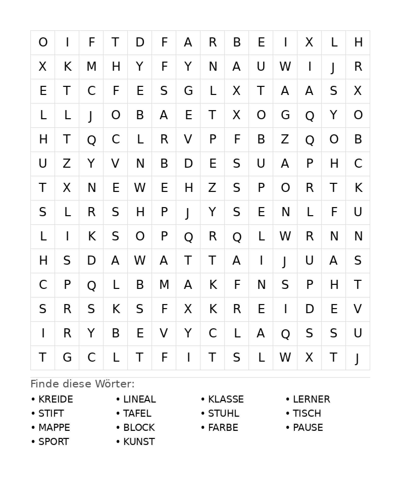 Wortsuchrätsel Wortsuchrätsel: Schule für Teenager aus der Kategorie Wortsuchrätsel - kostenlos ausdrucken