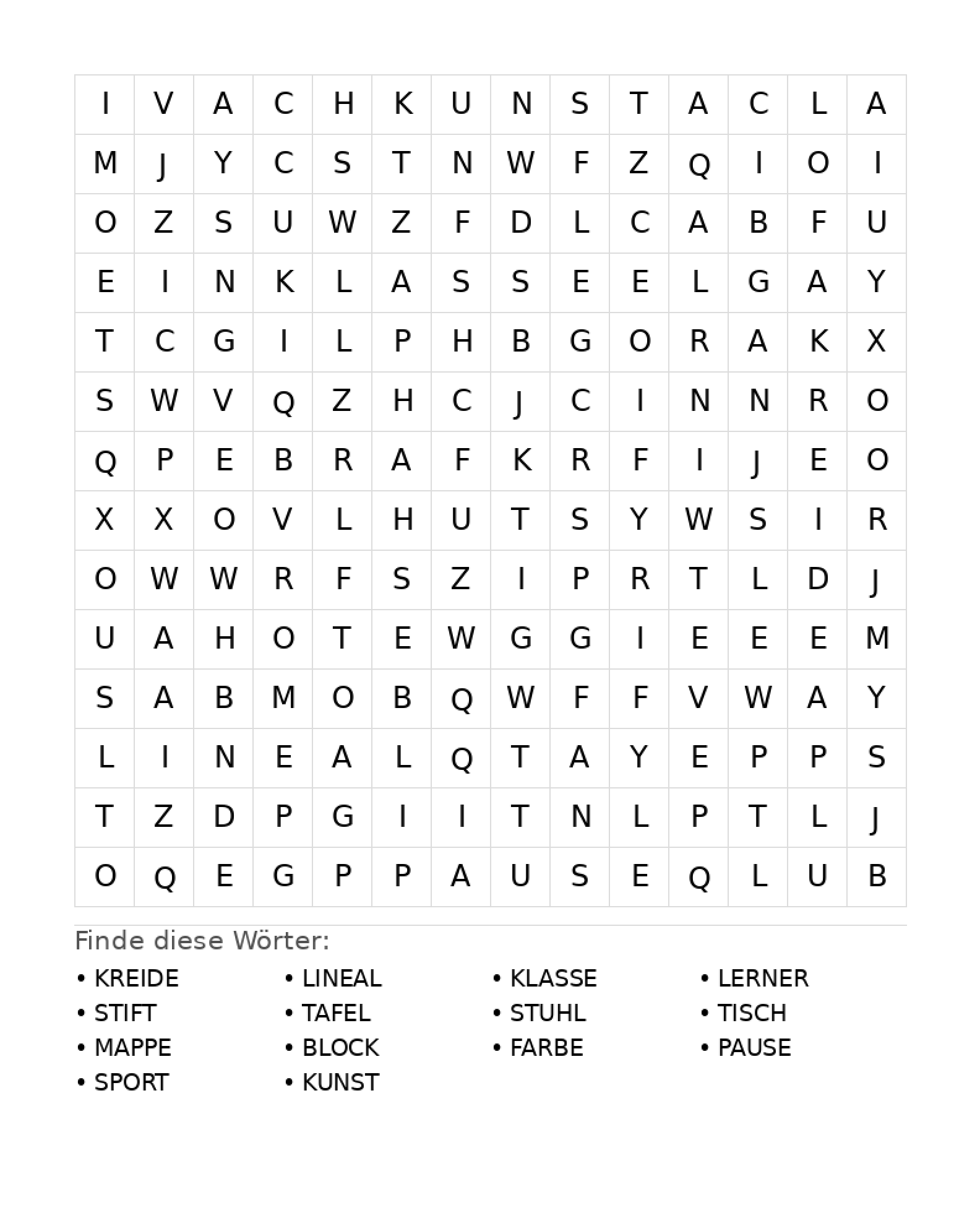 Wortsuchrätsel Wortsuchrätsel: Schule für Teenager aus der Kategorie Wortsuchrätsel - kostenlos ausdrucken