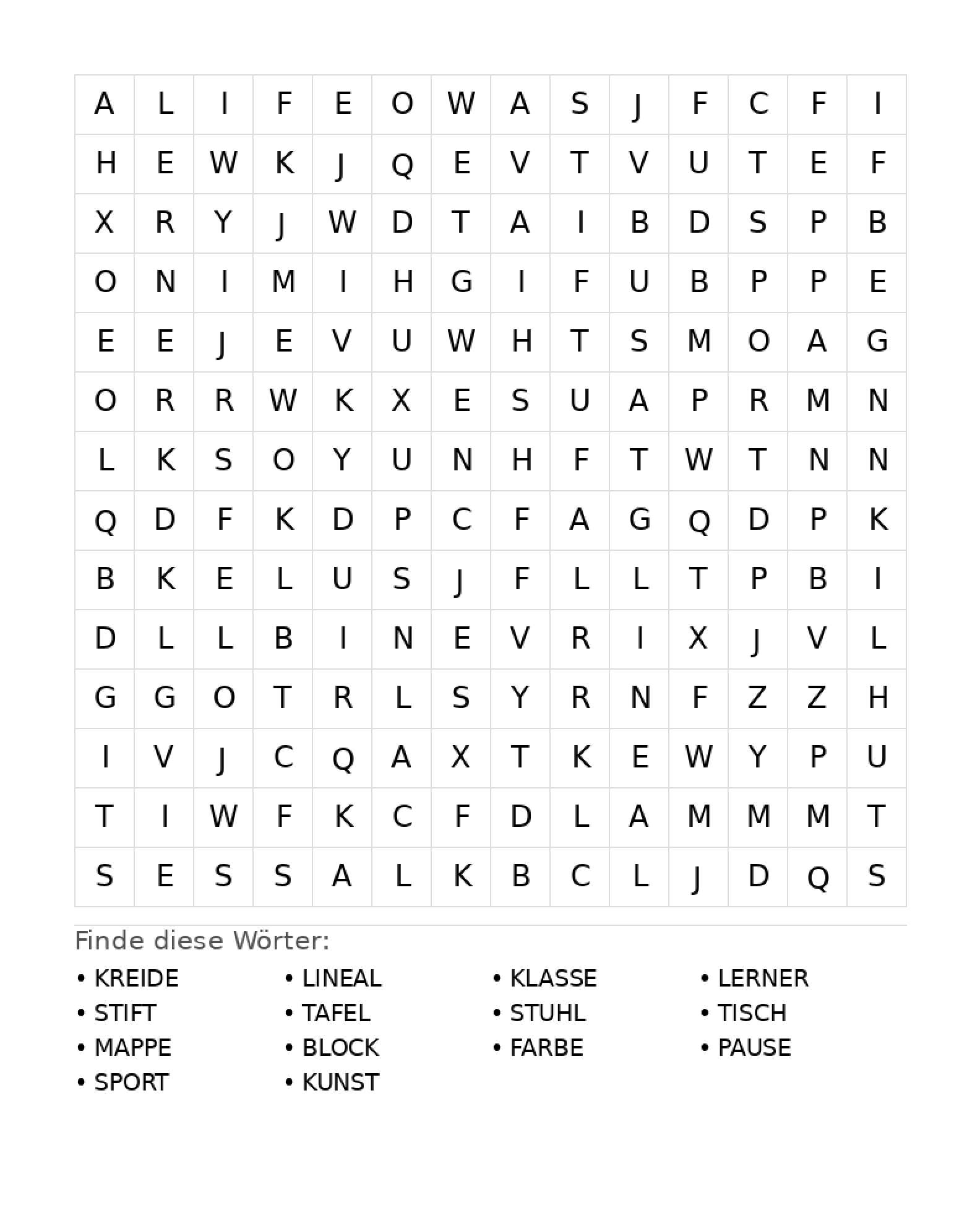 Wortsuchrätsel Wortsuchrätsel: Schule für Teenager aus der Kategorie Wortsuchrätsel - kostenlos ausdrucken