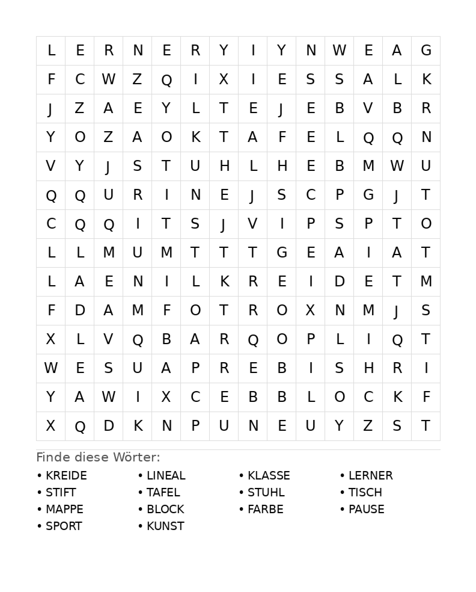 Wortsuchrätsel Wortsuchrätsel: Schule für Teenager aus der Kategorie Wortsuchrätsel - kostenlos ausdrucken