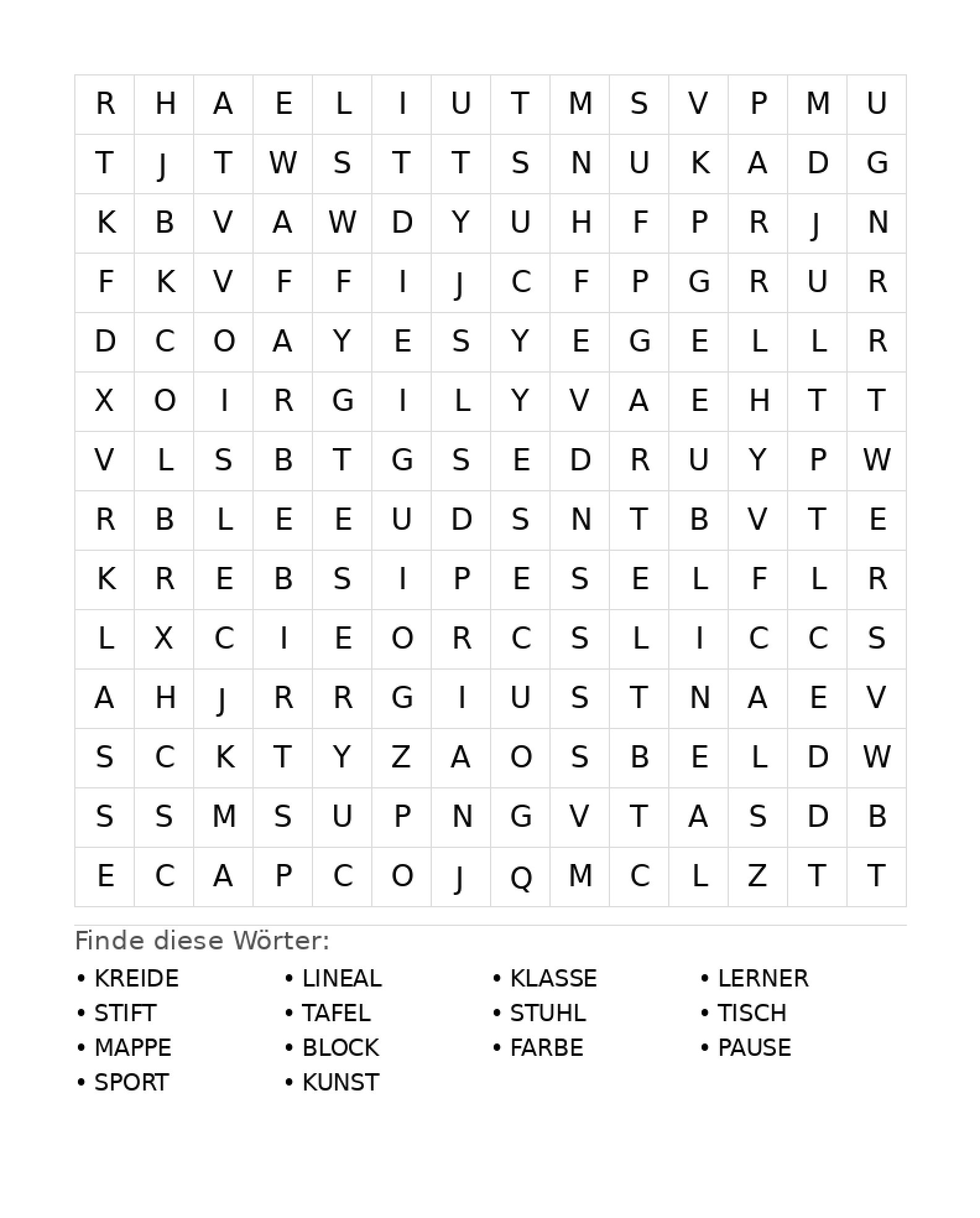 Wortsuchrätsel Wortsuchrätsel: Schule für Teenager aus der Kategorie Wortsuchrätsel - kostenlos ausdrucken