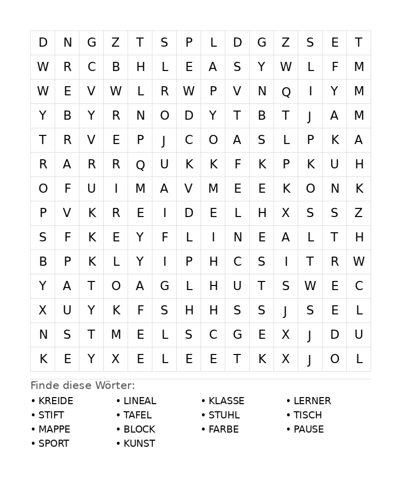 Wortsuchrätsel Wortsuchrätsel: Schule für Teenager aus der Kategorie Wortsuchrätsel - kostenlos ausdrucken