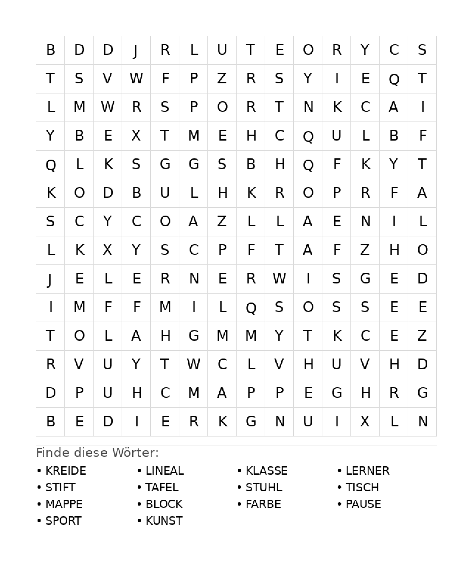 Wortsuchrätsel Wortsuchrätsel: Schule für Teenager aus der Kategorie Wortsuchrätsel - kostenlos ausdrucken