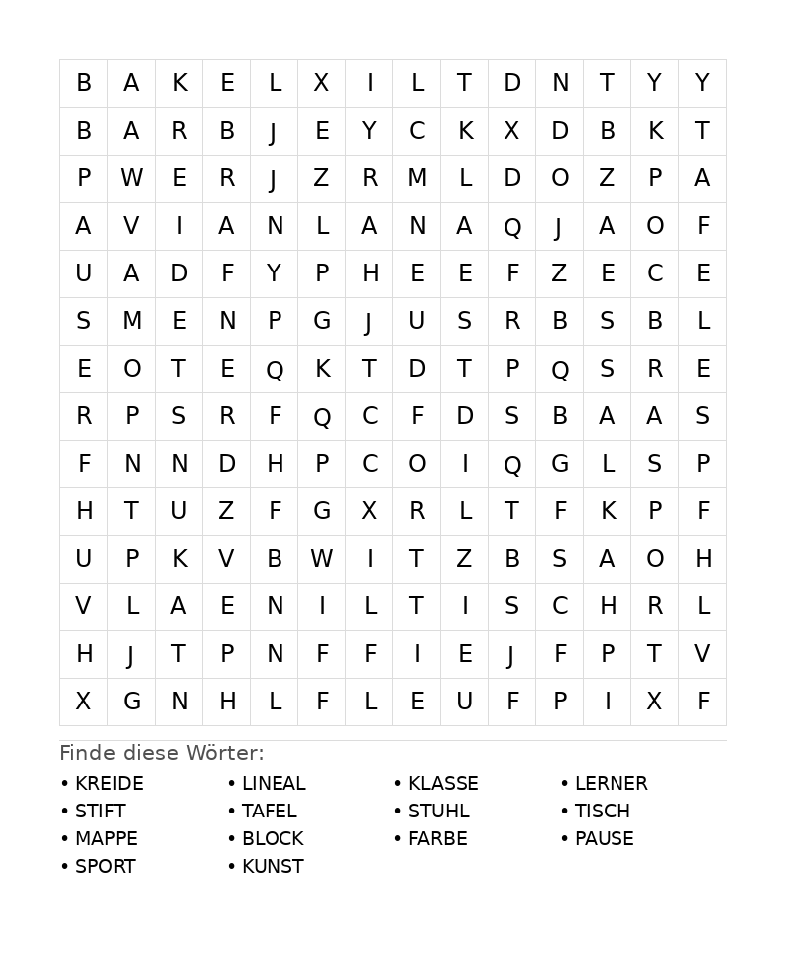 Wortsuchrätsel Wortsuchrätsel: Schule für Teenager aus der Kategorie Wortsuchrätsel - kostenlos ausdrucken