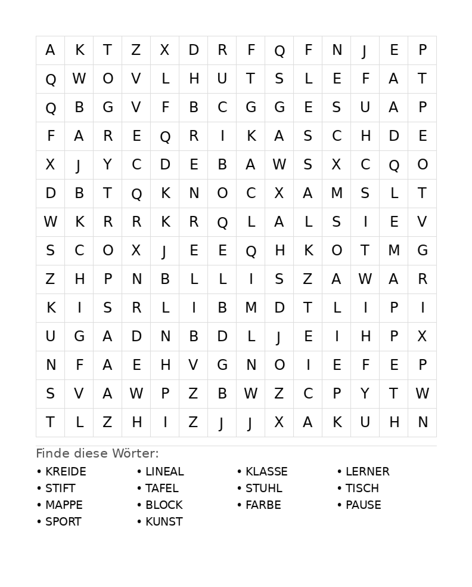 Wortsuchrätsel Wortsuchrätsel: Schule für Teenager aus der Kategorie Wortsuchrätsel - kostenlos ausdrucken