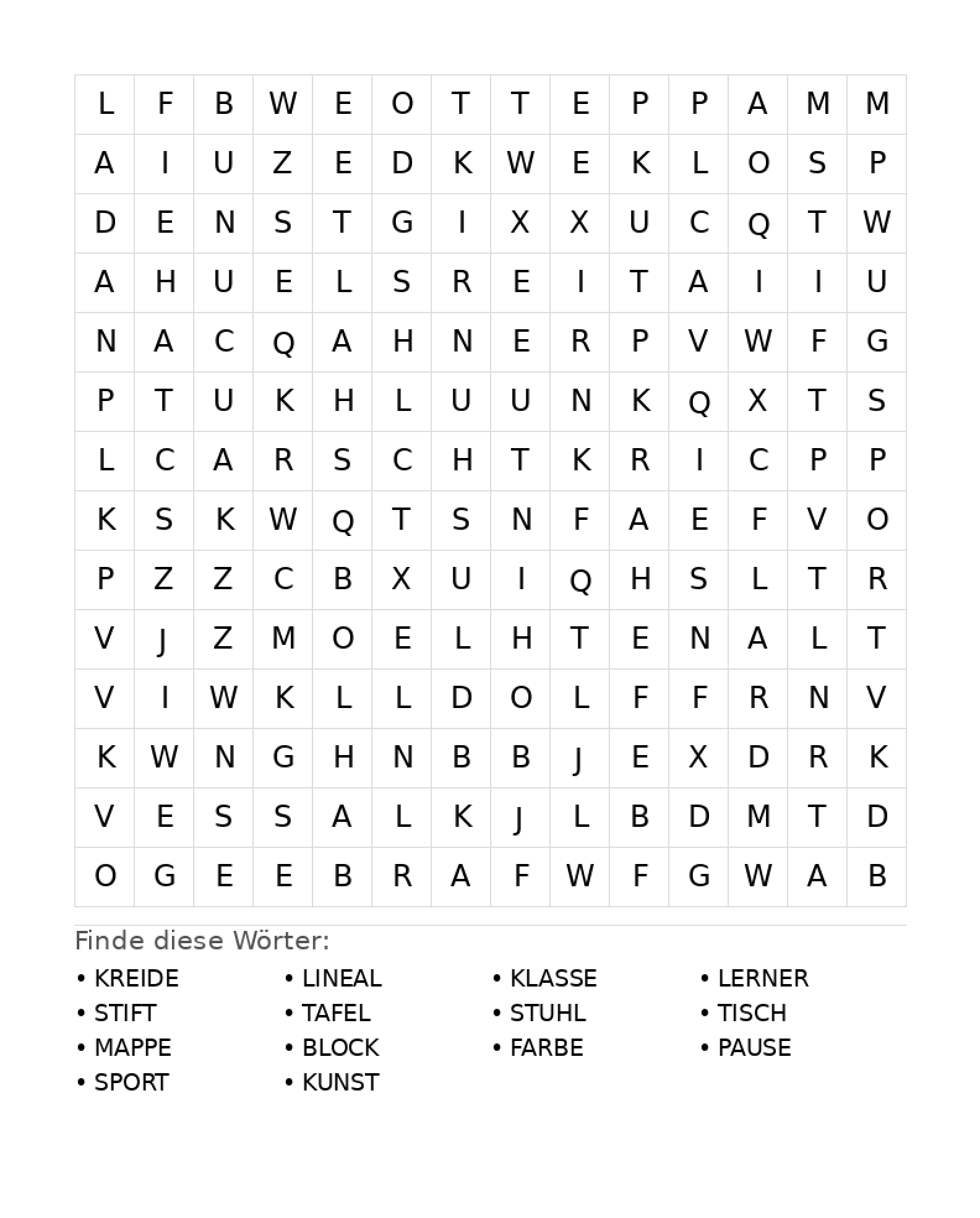 Wortsuchrätsel Wortsuchrätsel: Schule für Teenager aus der Kategorie Wortsuchrätsel - kostenlos ausdrucken