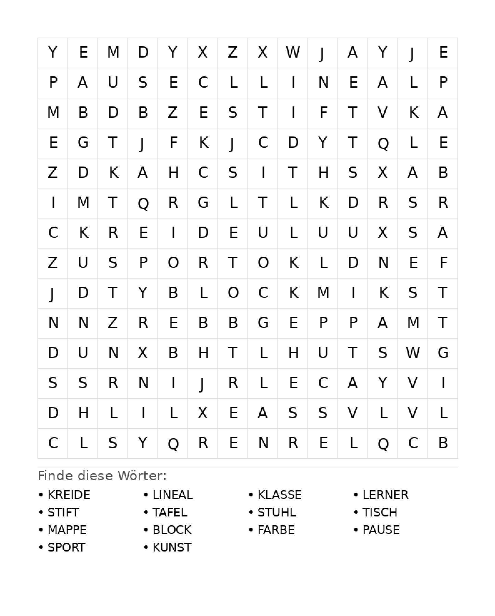 Wortsuchrätsel Wortsuchrätsel: Schule für Teenager aus der Kategorie Wortsuchrätsel - kostenlos ausdrucken