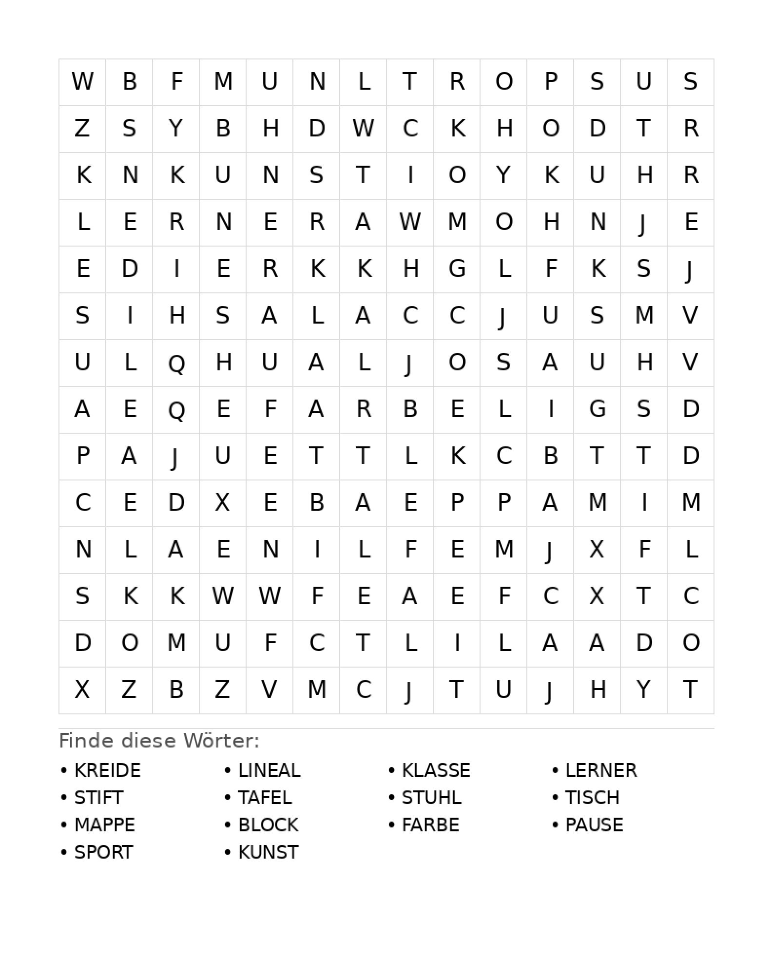 Wortsuchrätsel Wortsuchrätsel: Schule für Teenager aus der Kategorie Wortsuchrätsel - kostenlos ausdrucken