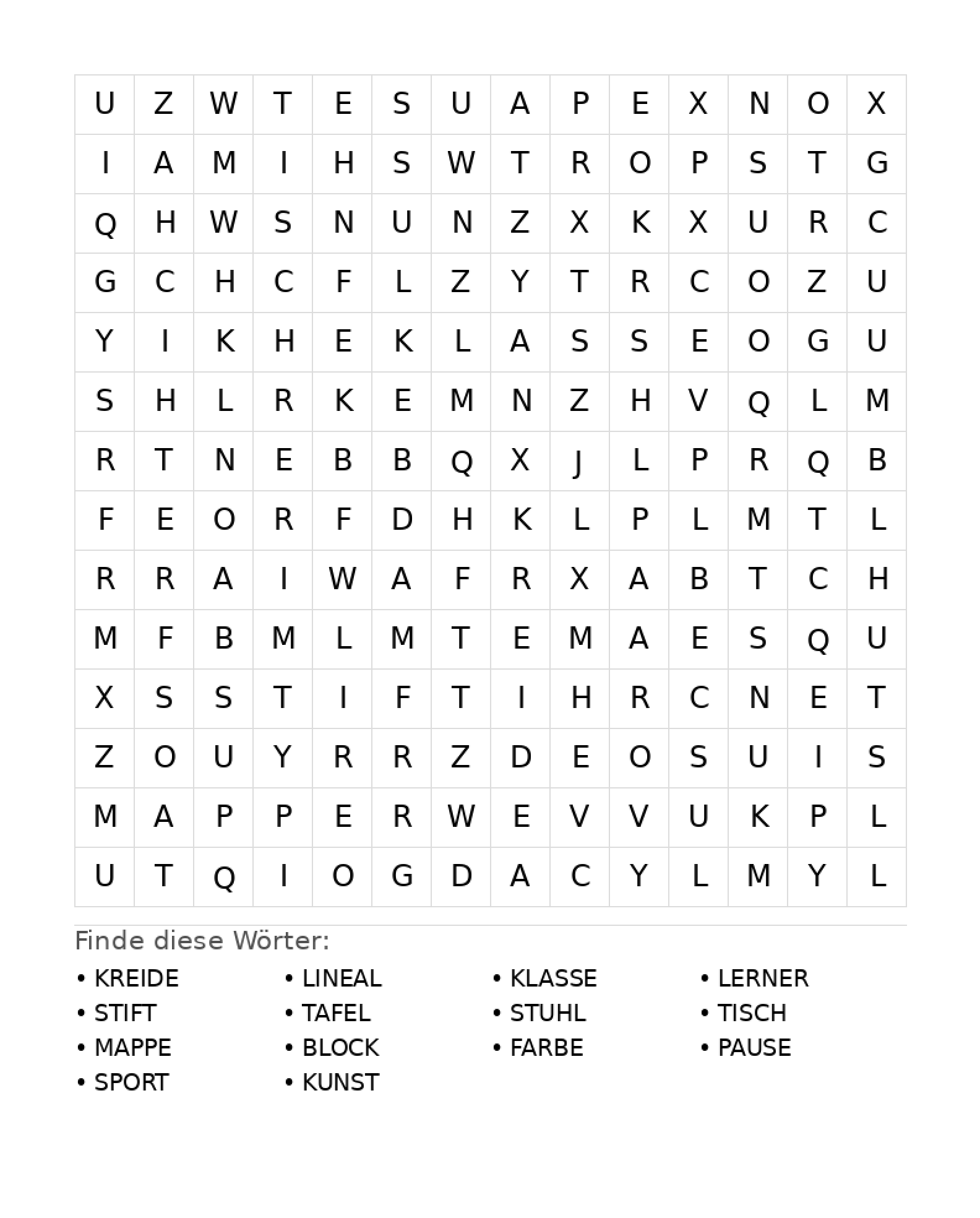 Wortsuchrätsel Wortsuchrätsel: Schule für Teenager aus der Kategorie Wortsuchrätsel - kostenlos ausdrucken