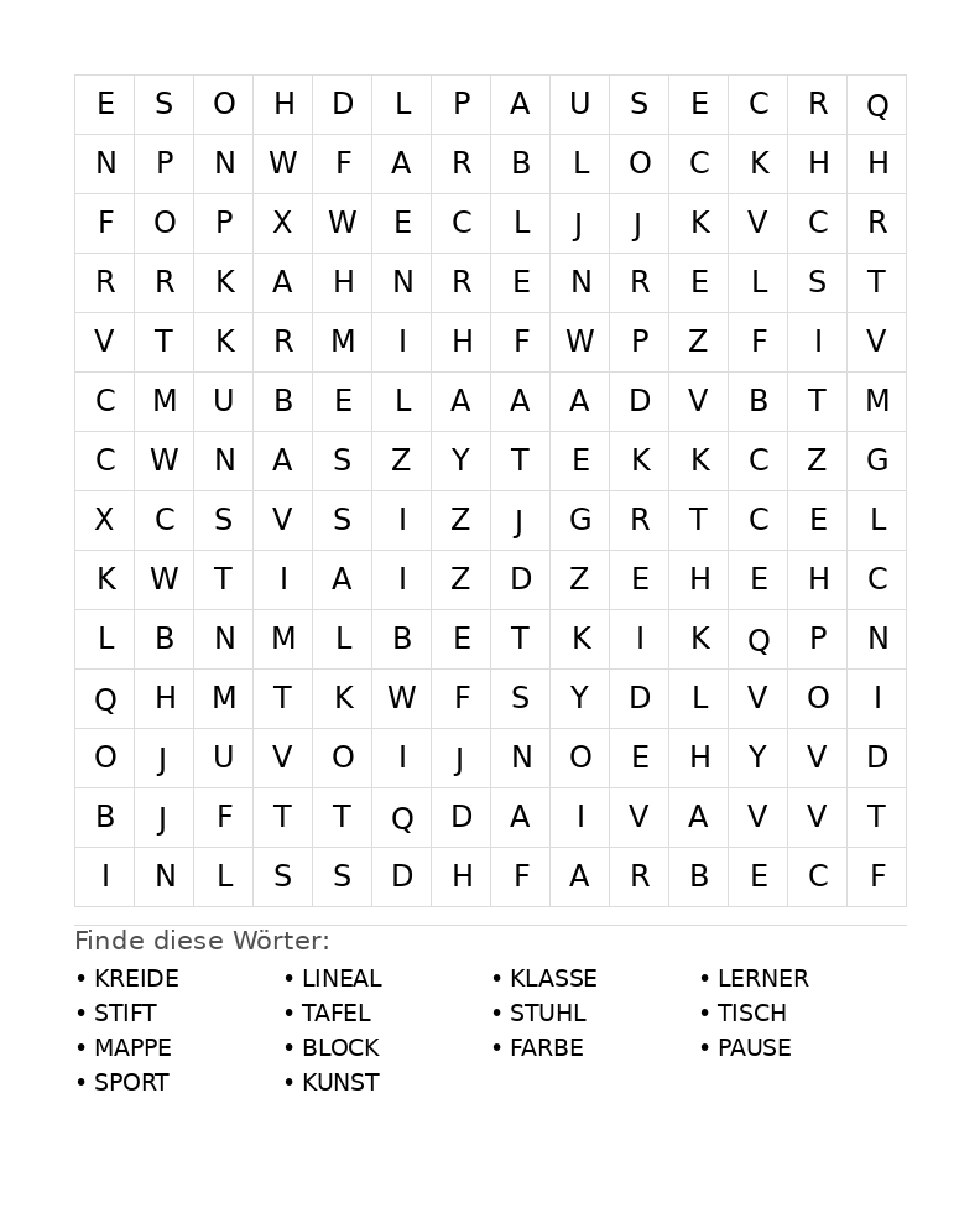 Wortsuchrätsel Wortsuchrätsel: Schule für Teenager aus der Kategorie Wortsuchrätsel - kostenlos ausdrucken
