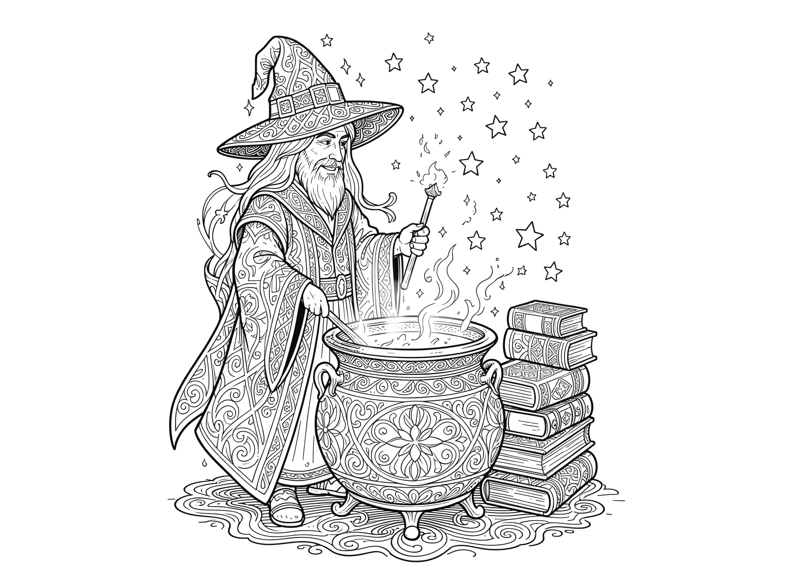 Ausmalbild Zauberer mit Hut - Ausmalbild aus der Kategorie Maerchen - kostenlos ausdrucken