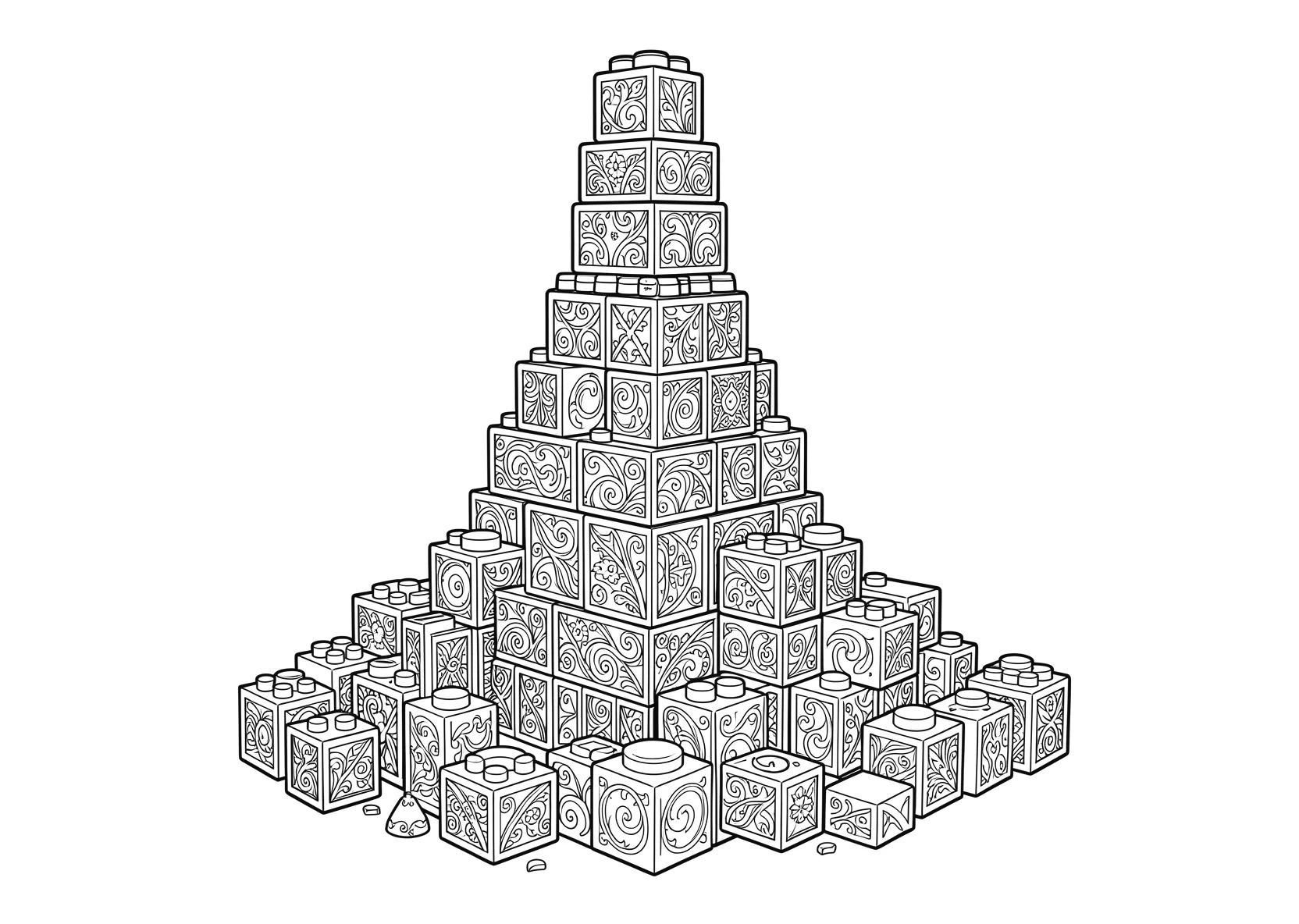 Ausmalbild Kinder bauen einen Turm aus Bausteinen - Ausmalbild aus der Kategorie Maerchen - kostenlos ausdrucken