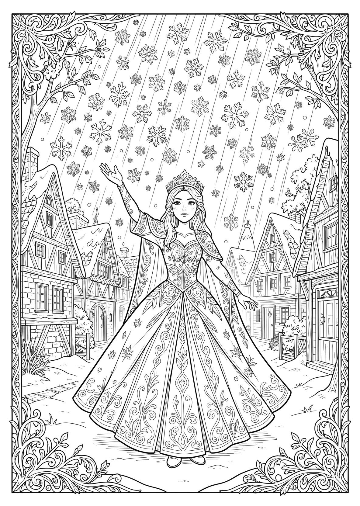 Ausmalbild Eisprinzessin zaubert einen Regen aus - Ausmalbild aus der Kategorie Maerchen - kostenlos ausdrucken