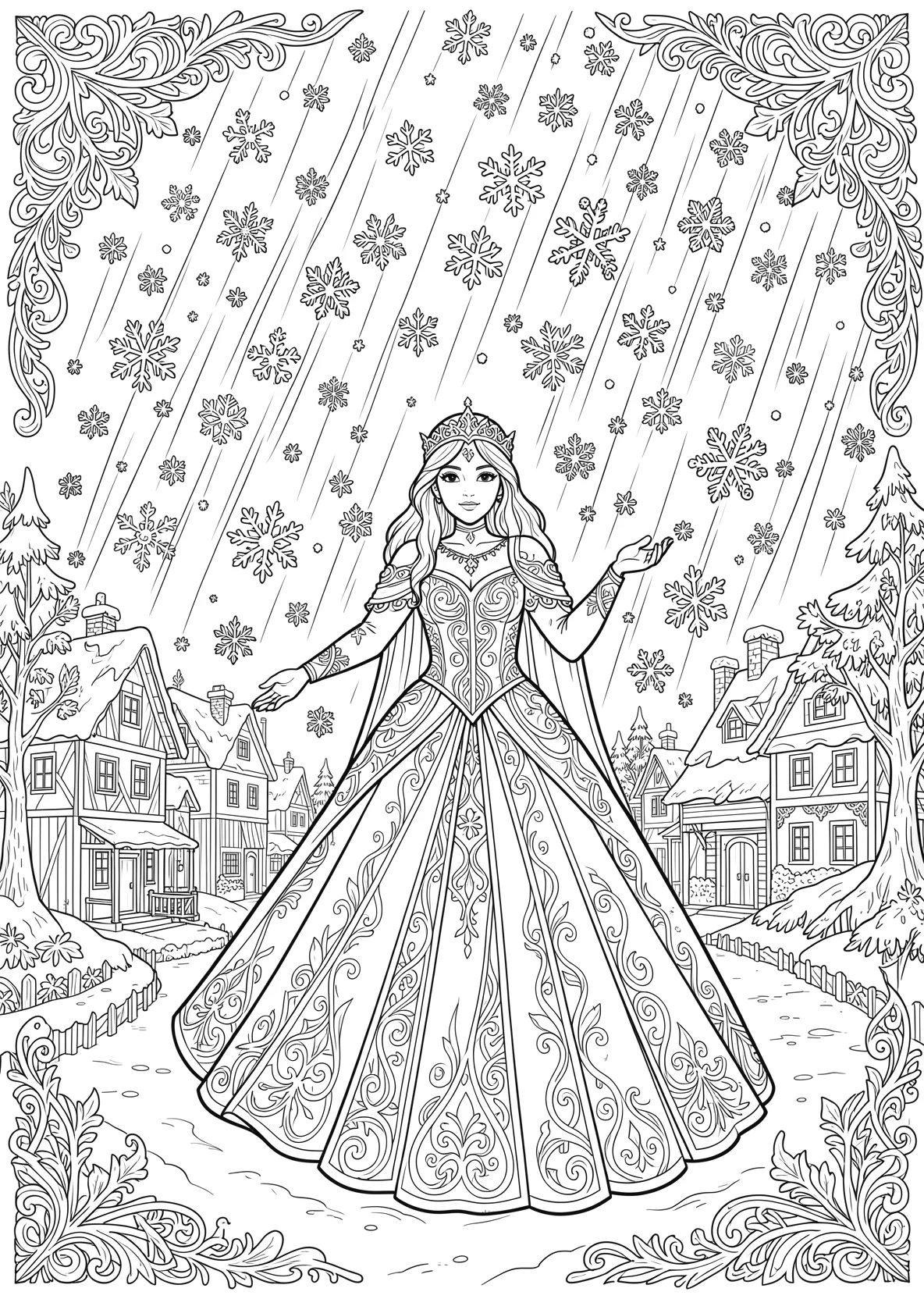 Ausmalbild Eisprinzessin zaubert einen Regen aus - Ausmalbild aus der Kategorie Maerchen - kostenlos ausdrucken