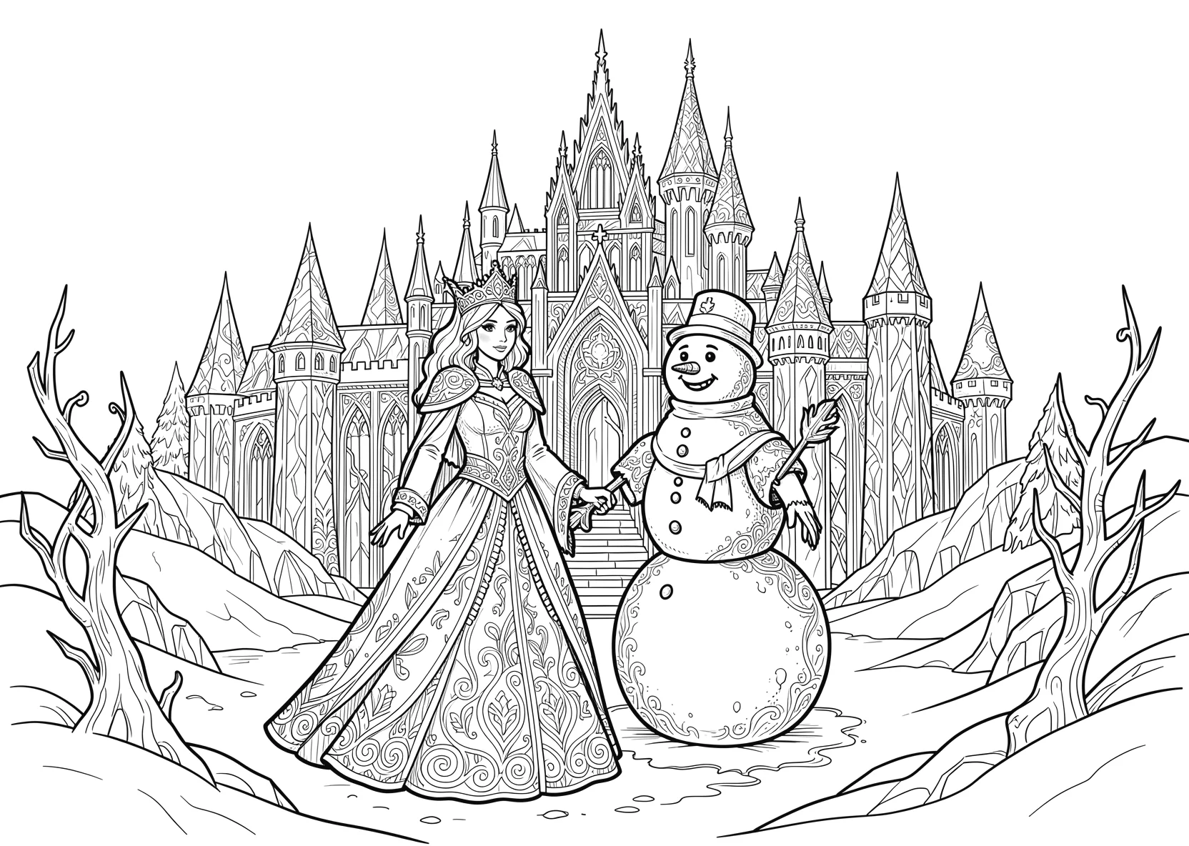 Ausmalbild Eisprinzessin - Ausmalbild aus der Kategorie Maerchen - kostenlos ausdrucken
