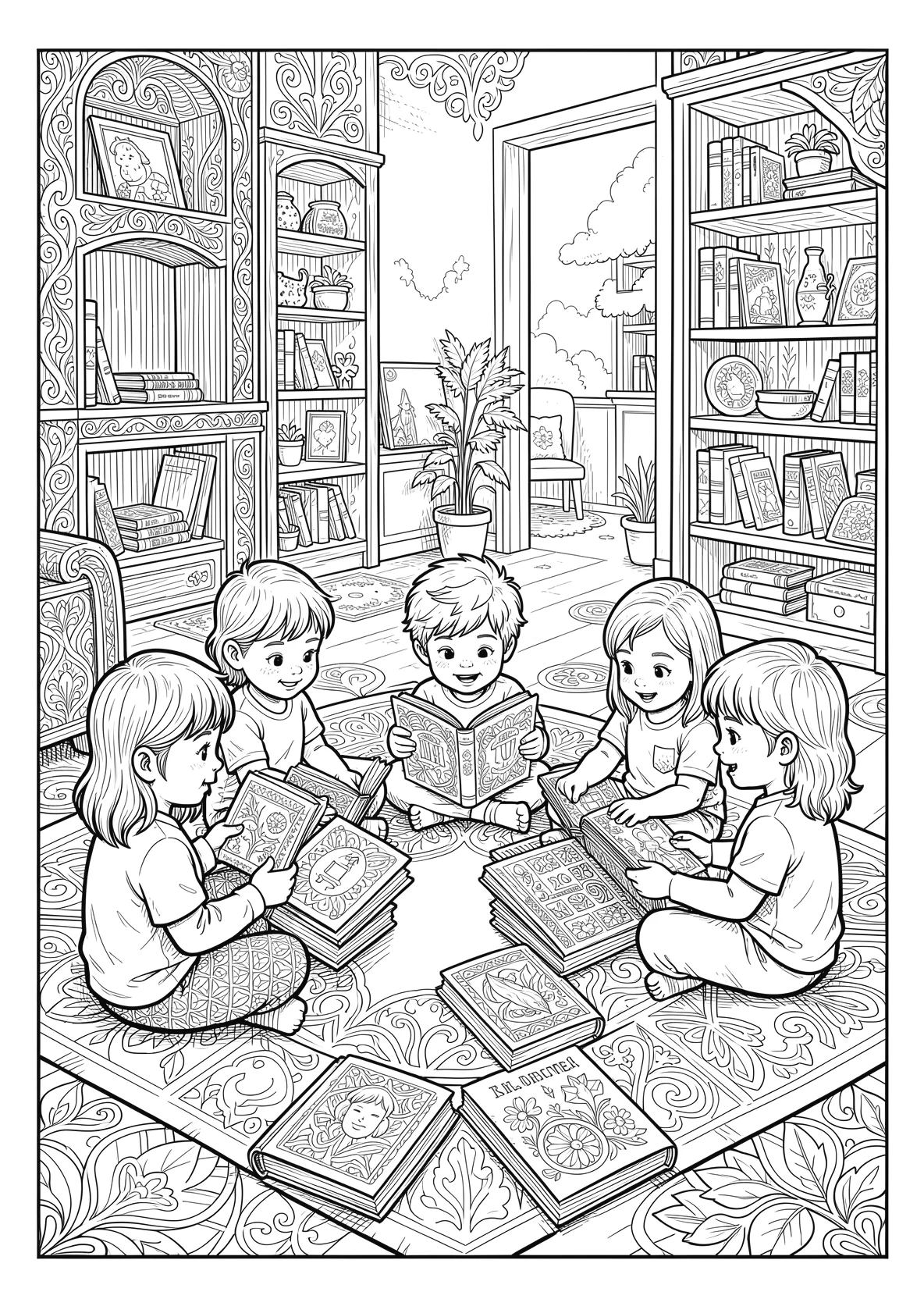 Ausmalbild Kinder sitzen im Kreis - Ausmalbild aus der Kategorie Sonstiges - kostenlos ausdrucken