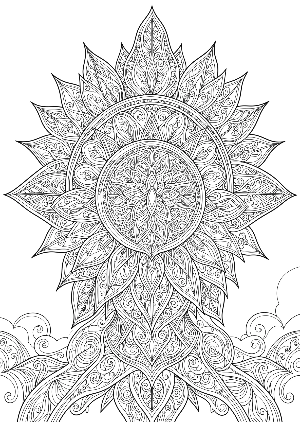 Ausmalbild Sonne - Ausmalbild aus der Kategorie Natur - kostenlos ausdrucken