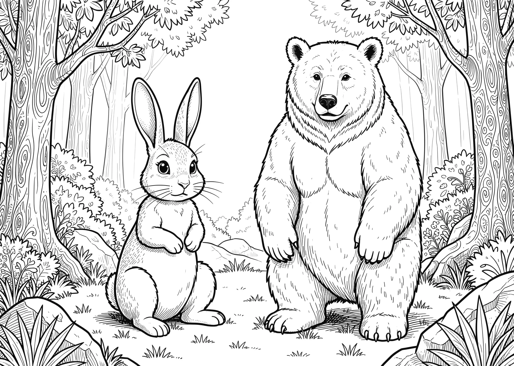 Ausmalbild Aufrecht sitzender Hase mit langen aufgerichteten - Ausmalbild aus der Kategorie Natur - kostenlos ausdrucken