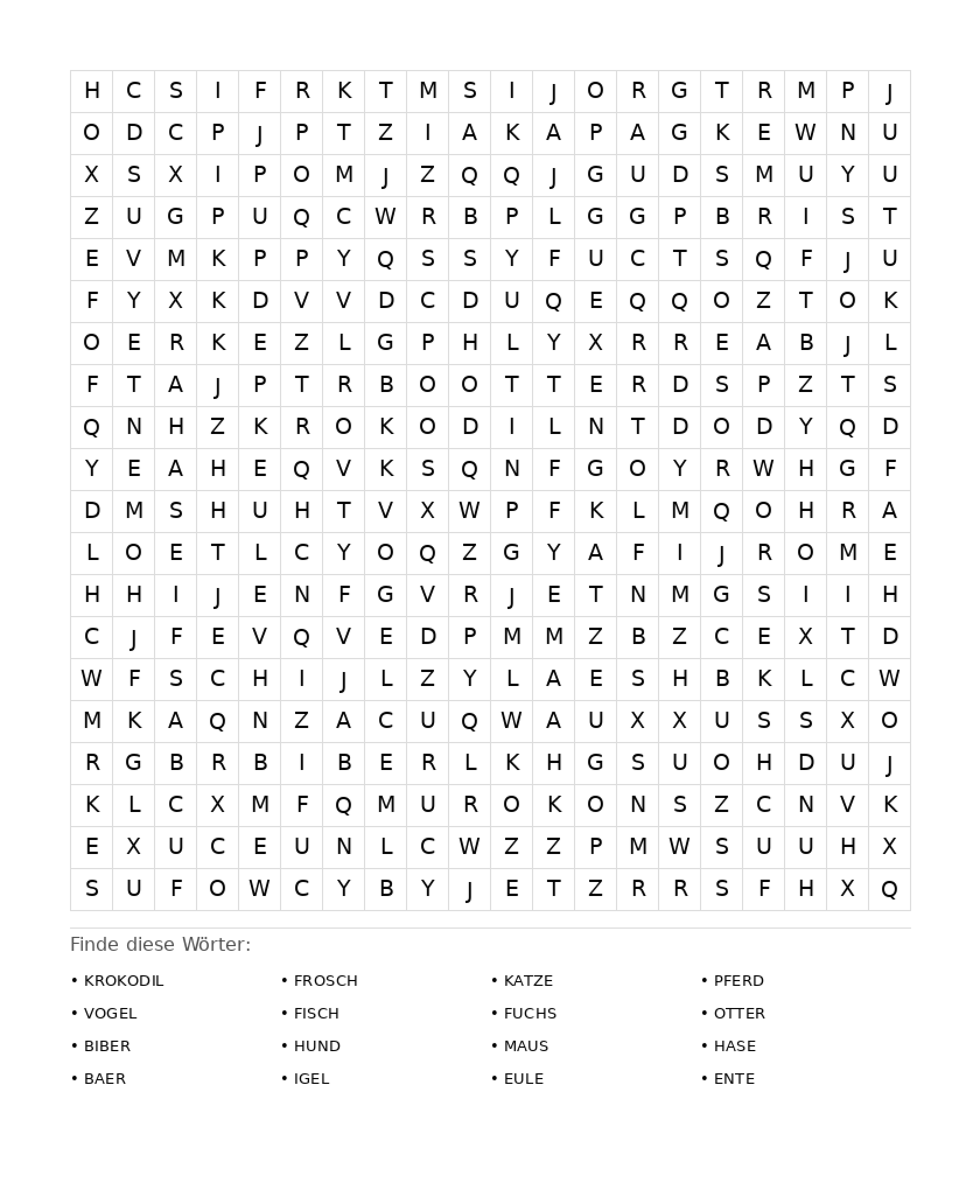 Wortsuchrätsel Wortsuchrätsel: Tiere für Erwachsene aus der Kategorie Wortsuchrätsel - kostenlos ausdrucken