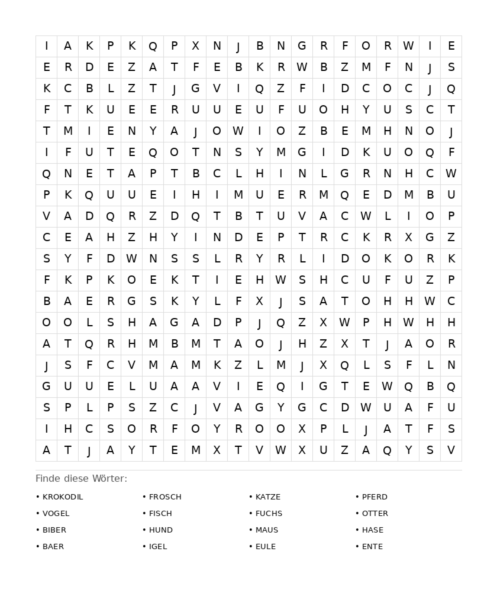 Wortsuchrätsel Wortsuchrätsel: Tiere für Erwachsene aus der Kategorie Wortsuchrätsel - kostenlos ausdrucken