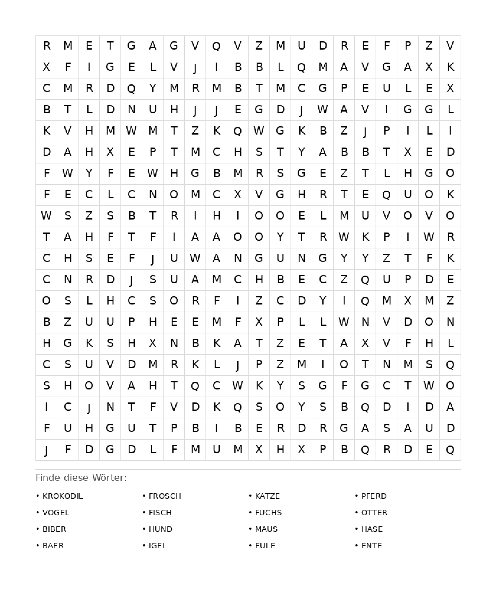 Wortsuchrätsel Wortsuchrätsel: Tiere für Erwachsene aus der Kategorie Wortsuchrätsel - kostenlos ausdrucken