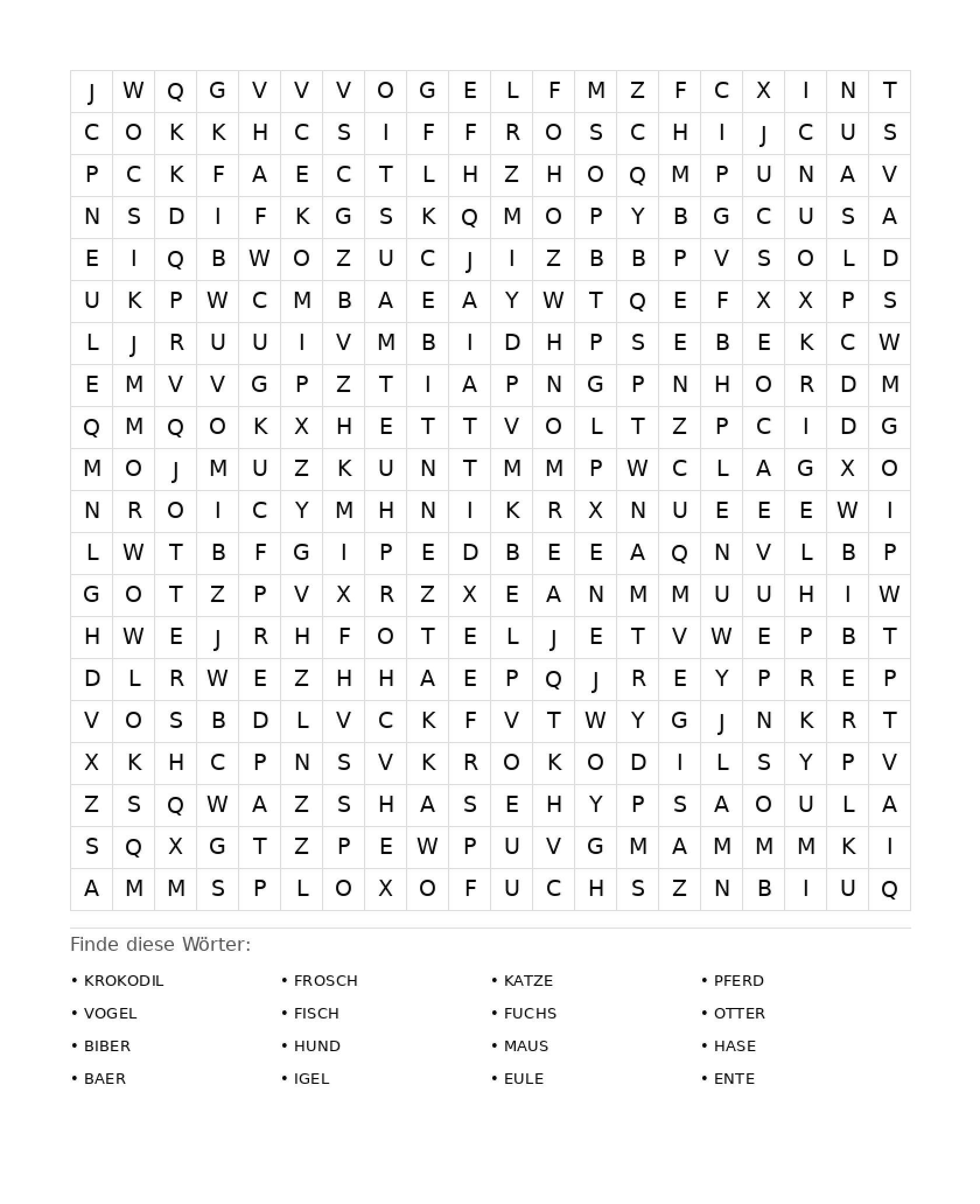 Wortsuchrätsel Wortsuchrätsel: Tiere für Erwachsene aus der Kategorie Wortsuchrätsel - kostenlos ausdrucken