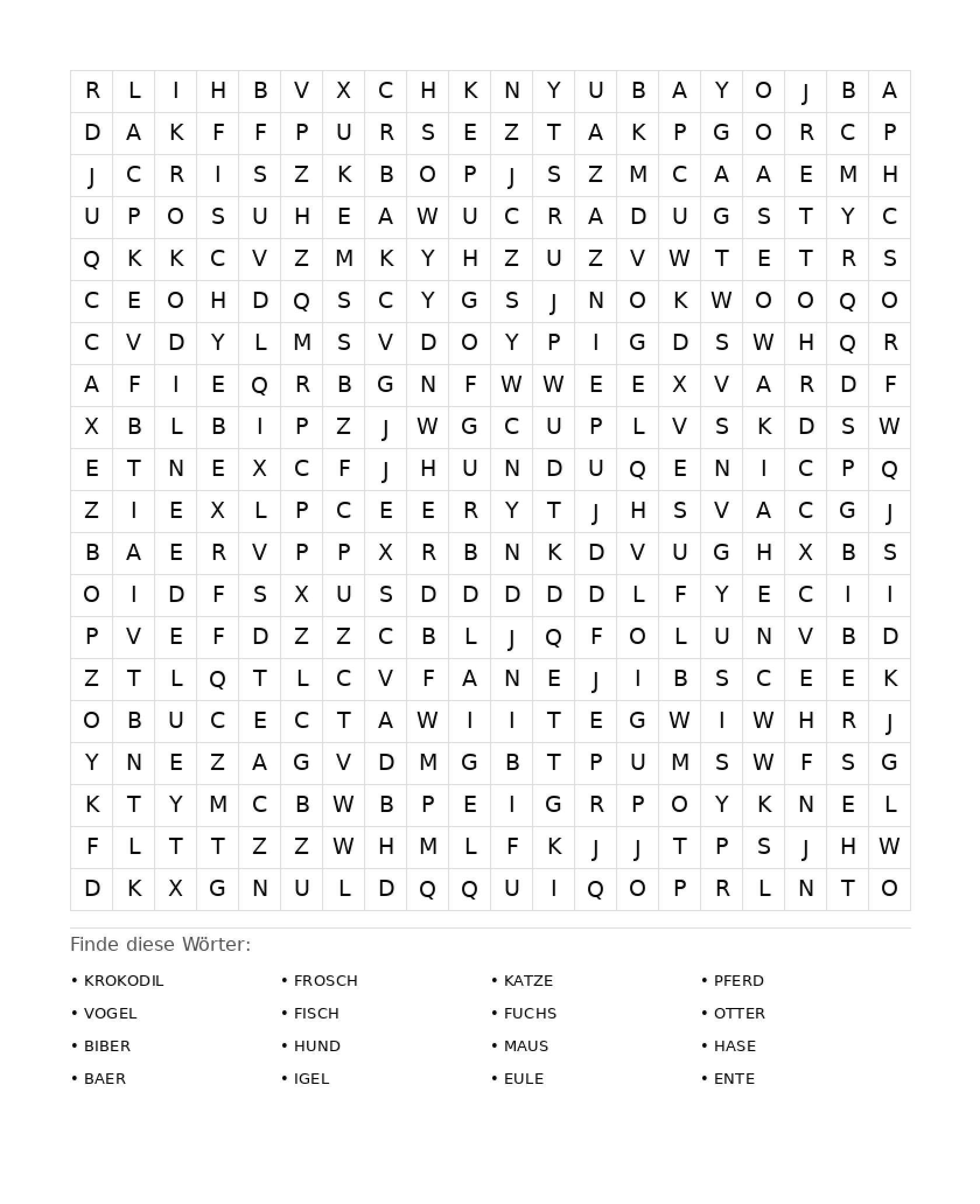 Wortsuchrätsel Wortsuchrätsel: Tiere für Erwachsene aus der Kategorie Wortsuchrätsel - kostenlos ausdrucken