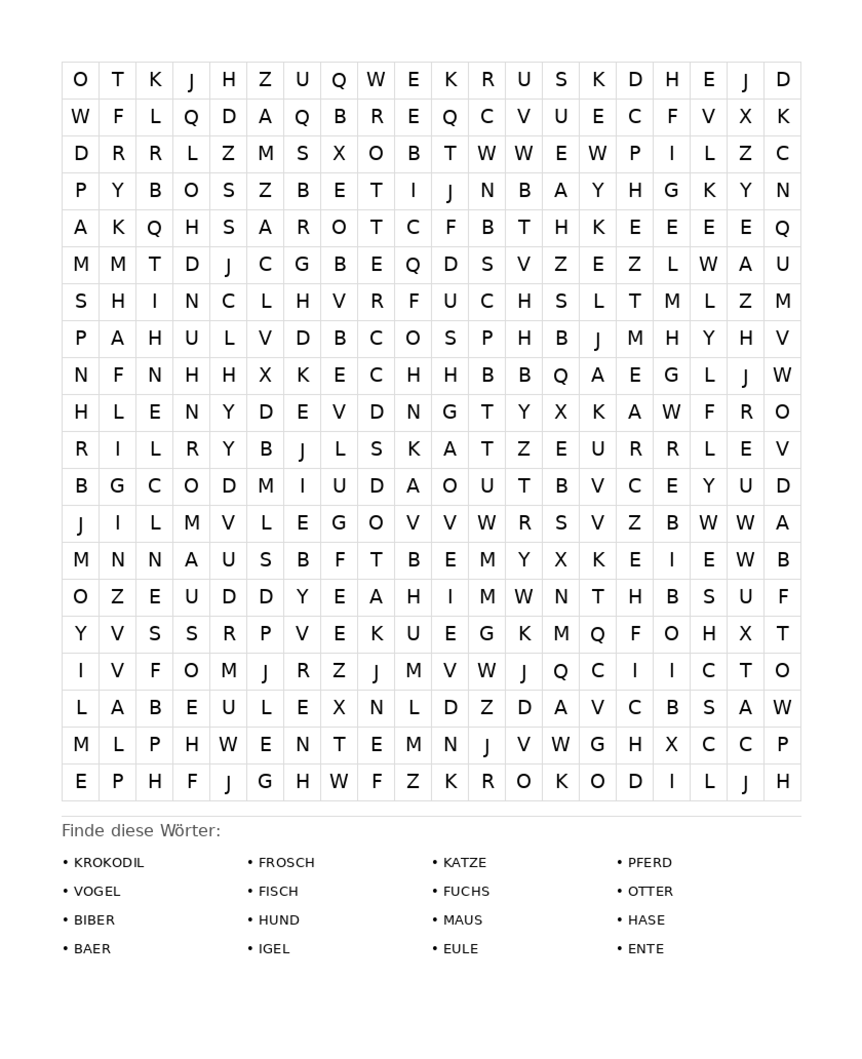 Wortsuchrätsel Wortsuchrätsel: Tiere für Erwachsene aus der Kategorie Wortsuchrätsel - kostenlos ausdrucken