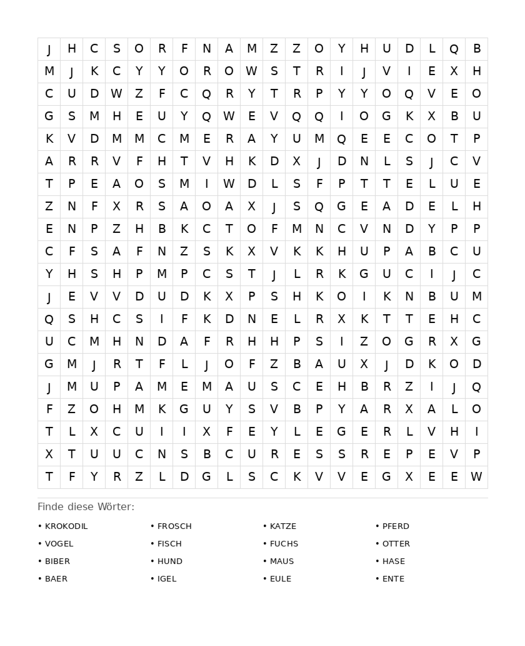 Wortsuchrätsel Wortsuchrätsel: Tiere für Erwachsene aus der Kategorie Wortsuchrätsel - kostenlos ausdrucken