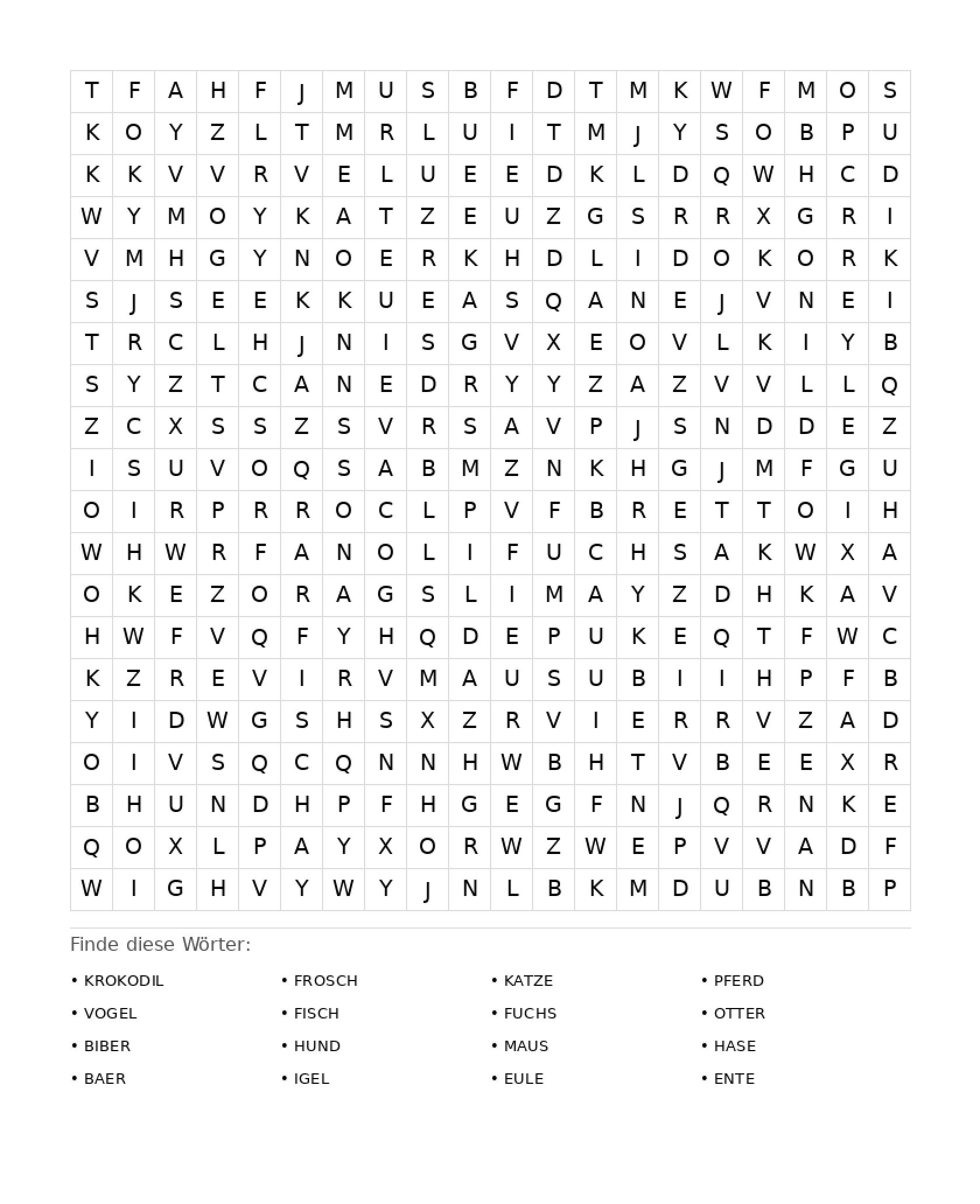 Wortsuchrätsel Wortsuchrätsel: Tiere für Erwachsene aus der Kategorie Wortsuchrätsel - kostenlos ausdrucken