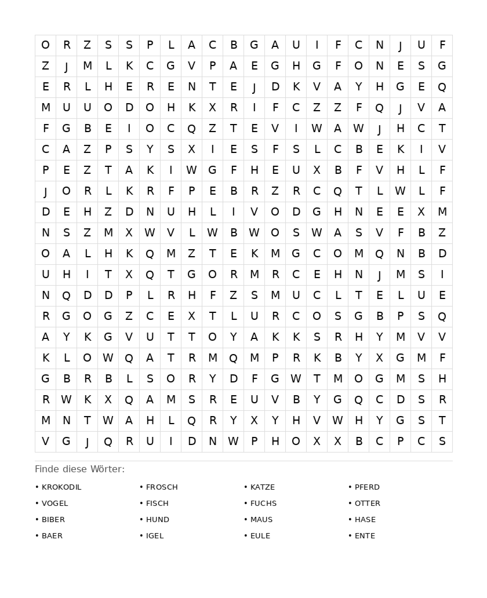 Wortsuchrätsel Wortsuchrätsel: Tiere für Erwachsene aus der Kategorie Wortsuchrätsel - kostenlos ausdrucken