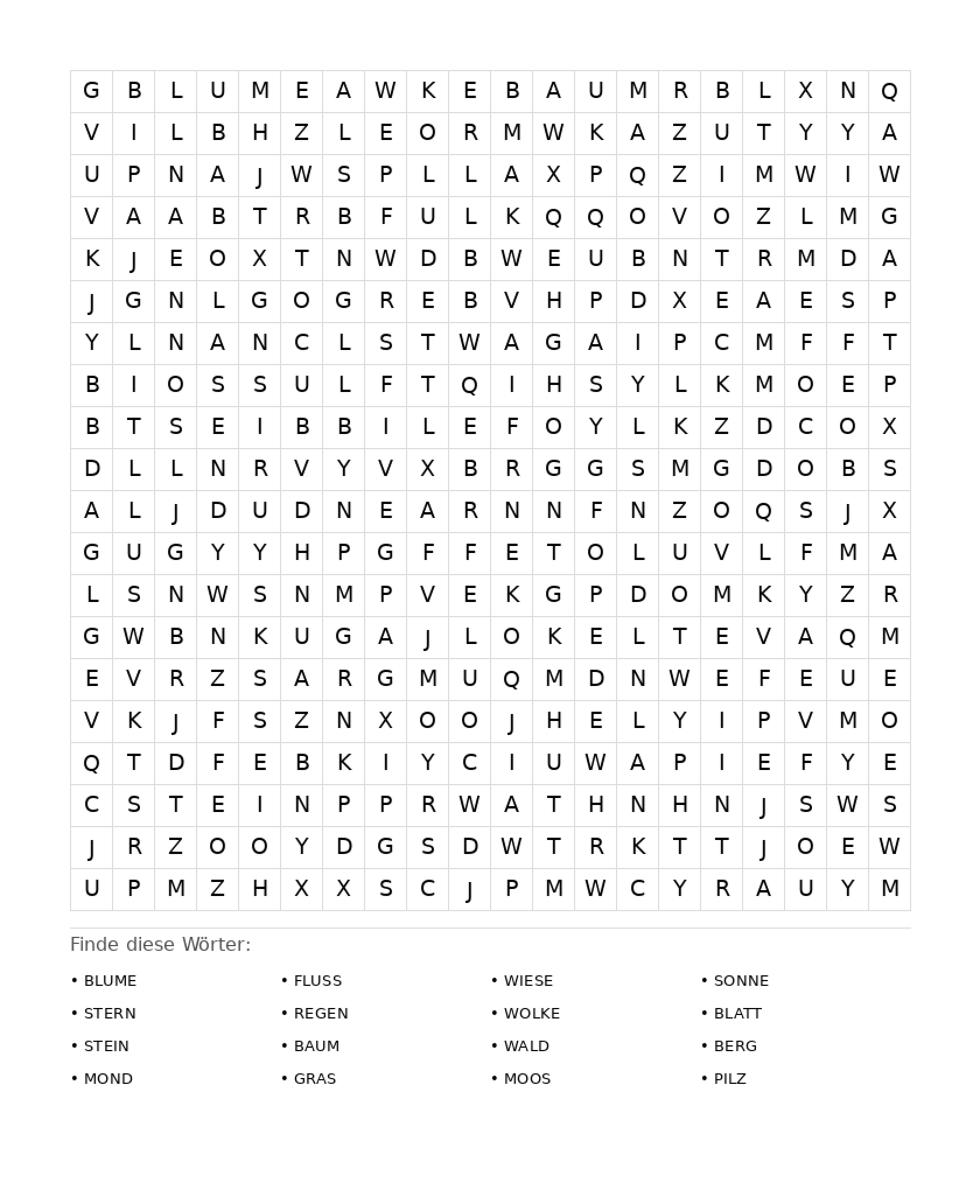 Wortsuchrätsel Wortsuchrätsel: Natur für Erwachsene aus der Kategorie Wortsuchrätsel - kostenlos ausdrucken