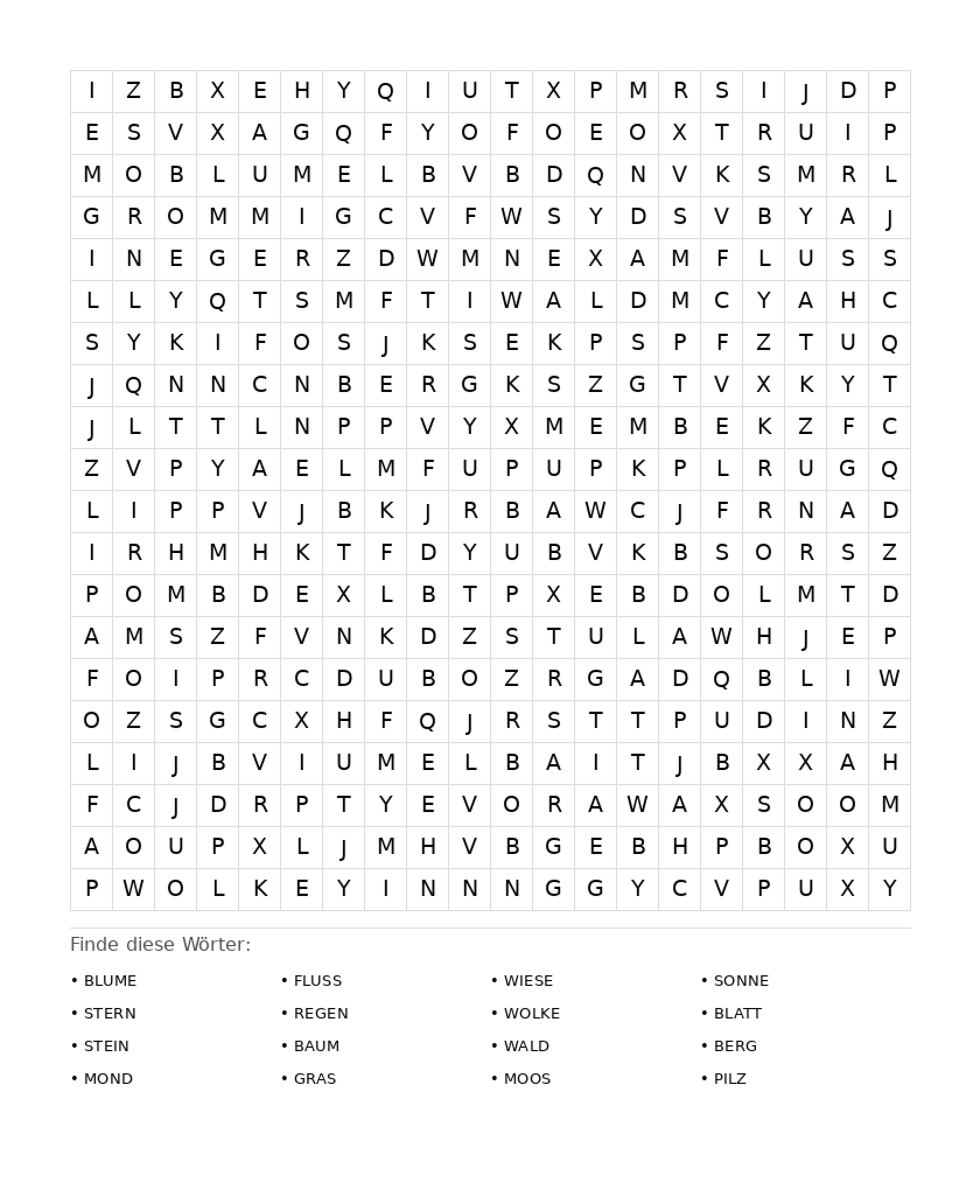 Wortsuchrätsel Wortsuchrätsel: Natur für Erwachsene aus der Kategorie Wortsuchrätsel - kostenlos ausdrucken