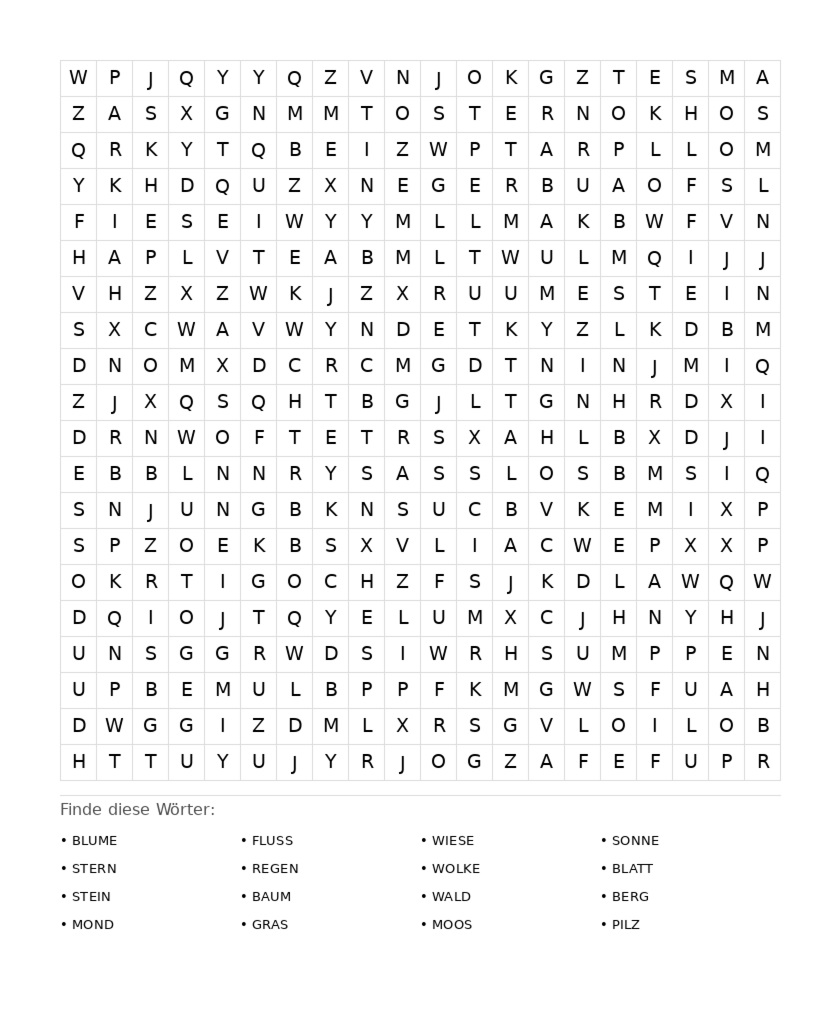 Wortsuchrätsel Wortsuchrätsel: Natur für Erwachsene aus der Kategorie Wortsuchrätsel - kostenlos ausdrucken