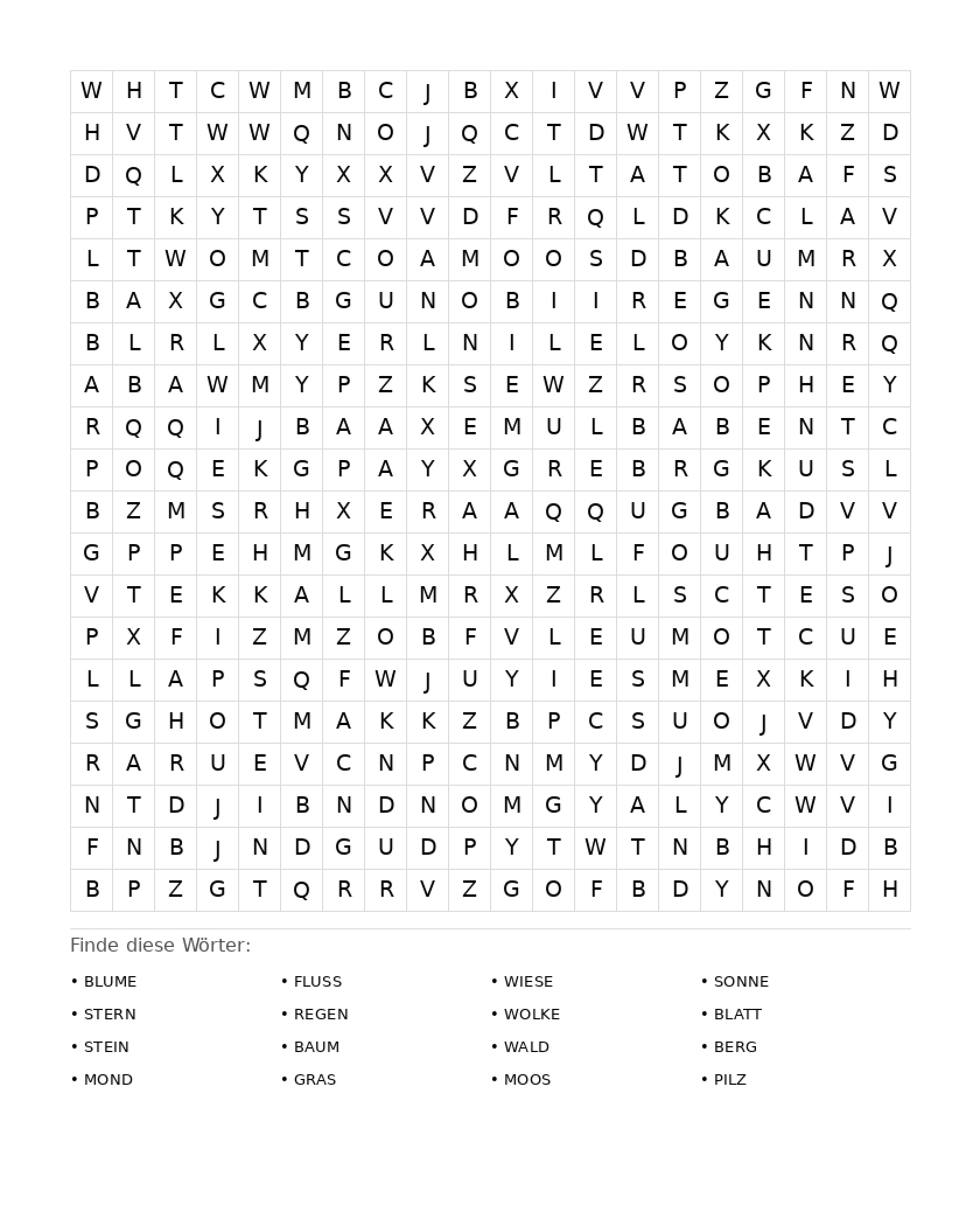 Wortsuchrätsel Wortsuchrätsel: Natur für Erwachsene aus der Kategorie Wortsuchrätsel - kostenlos ausdrucken