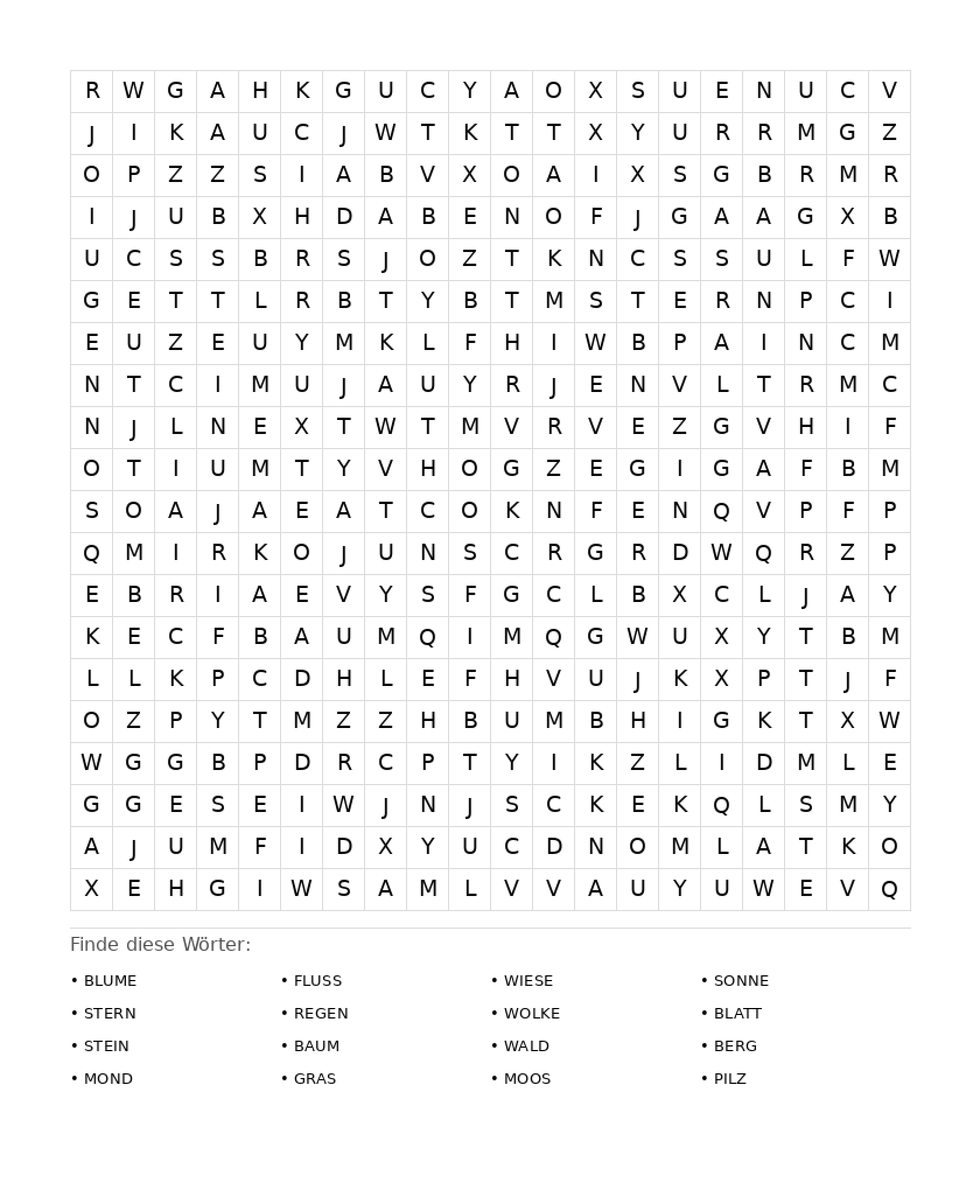 Wortsuchrätsel Wortsuchrätsel: Natur für Erwachsene aus der Kategorie Wortsuchrätsel - kostenlos ausdrucken