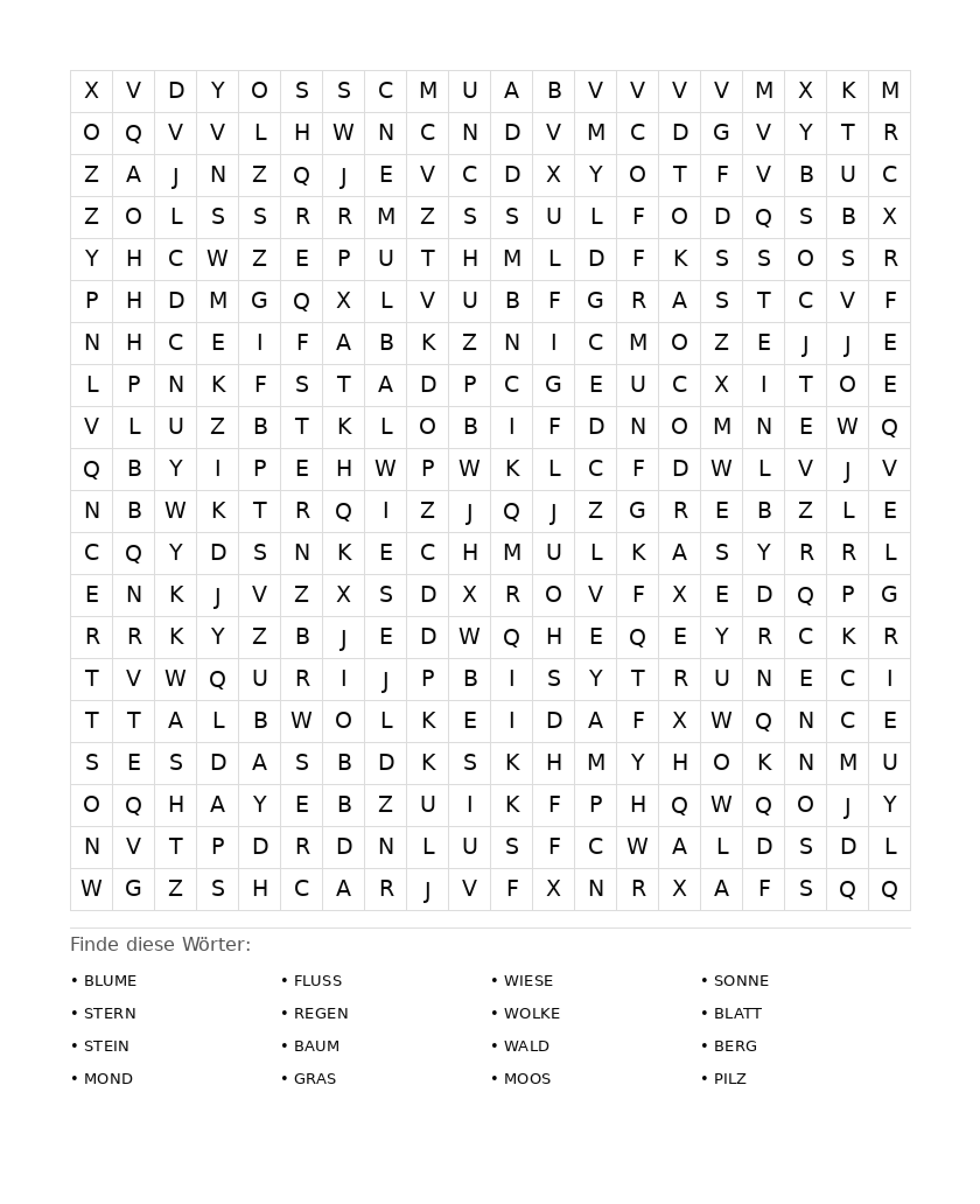 Wortsuchrätsel Wortsuchrätsel: Natur für Erwachsene aus der Kategorie Wortsuchrätsel - kostenlos ausdrucken