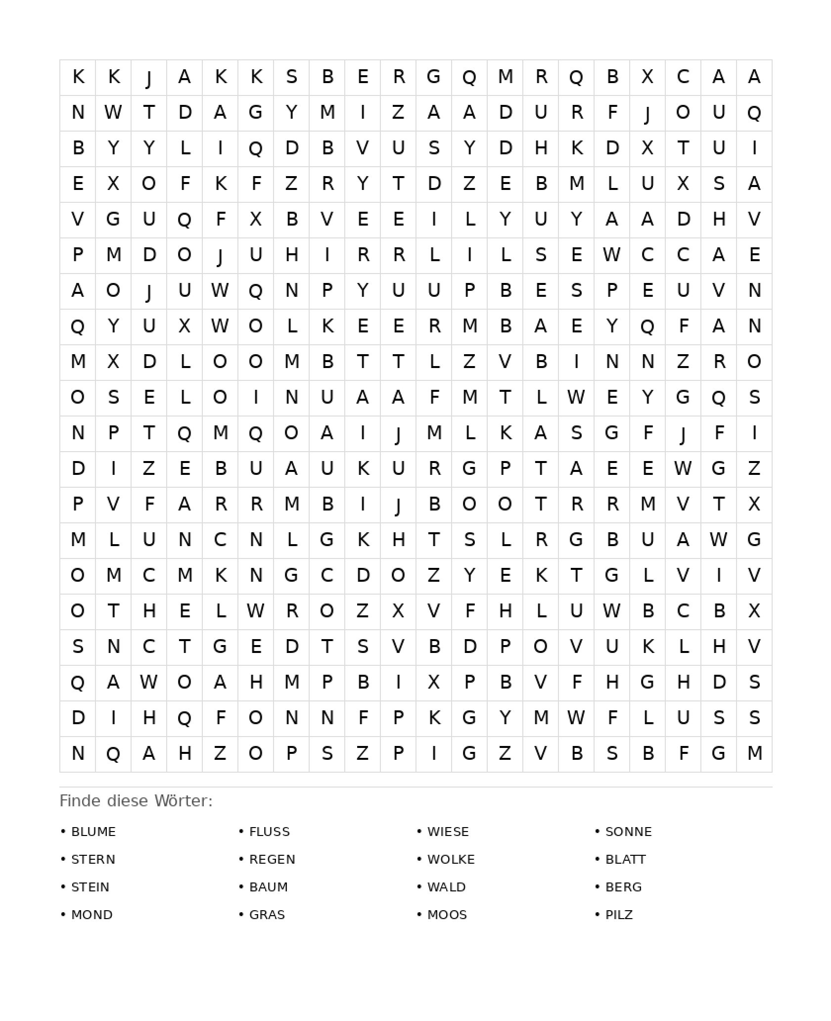 Wortsuchrätsel Wortsuchrätsel: Natur für Erwachsene aus der Kategorie Wortsuchrätsel - kostenlos ausdrucken