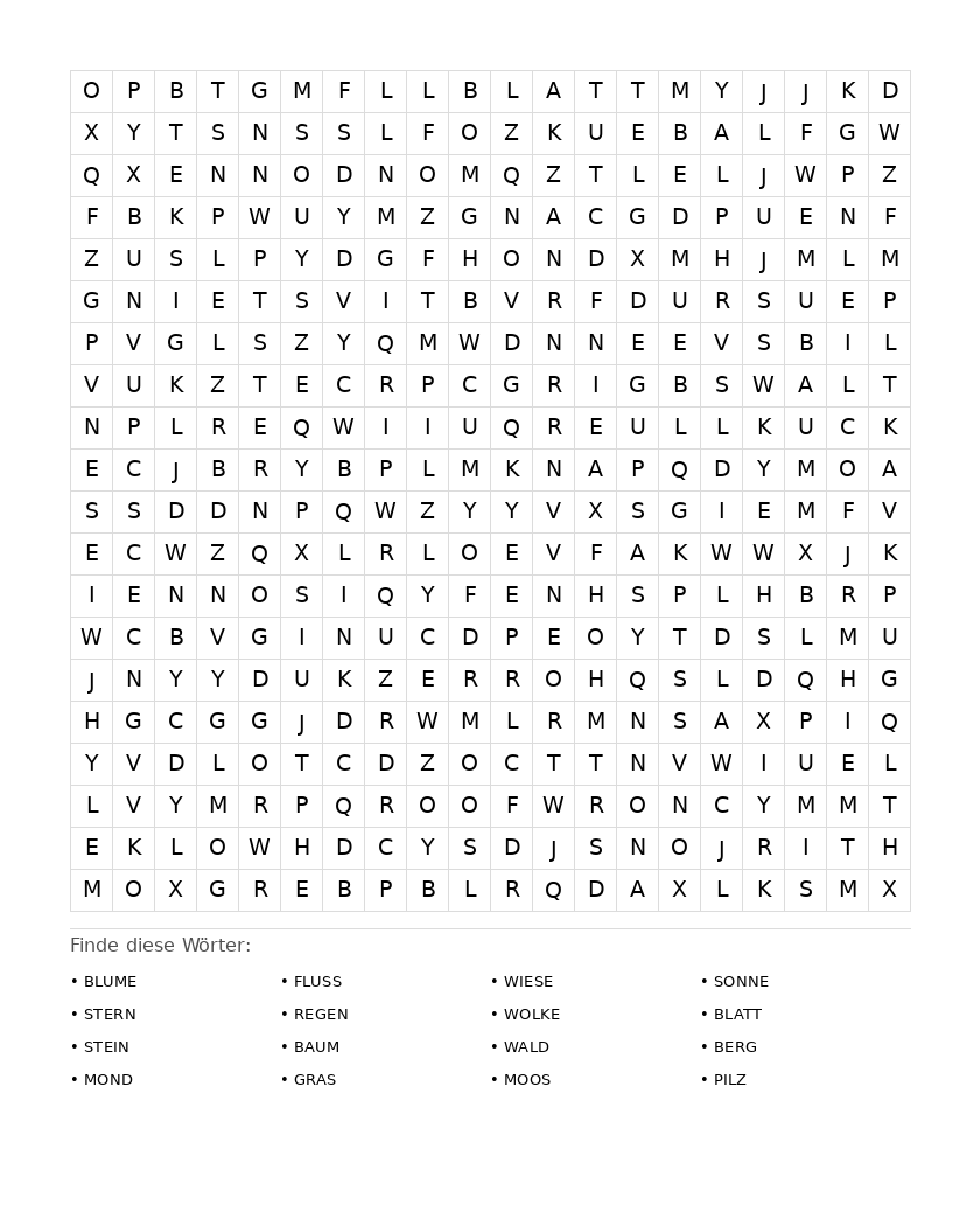 Wortsuchrätsel Wortsuchrätsel: Natur für Erwachsene aus der Kategorie Wortsuchrätsel - kostenlos ausdrucken