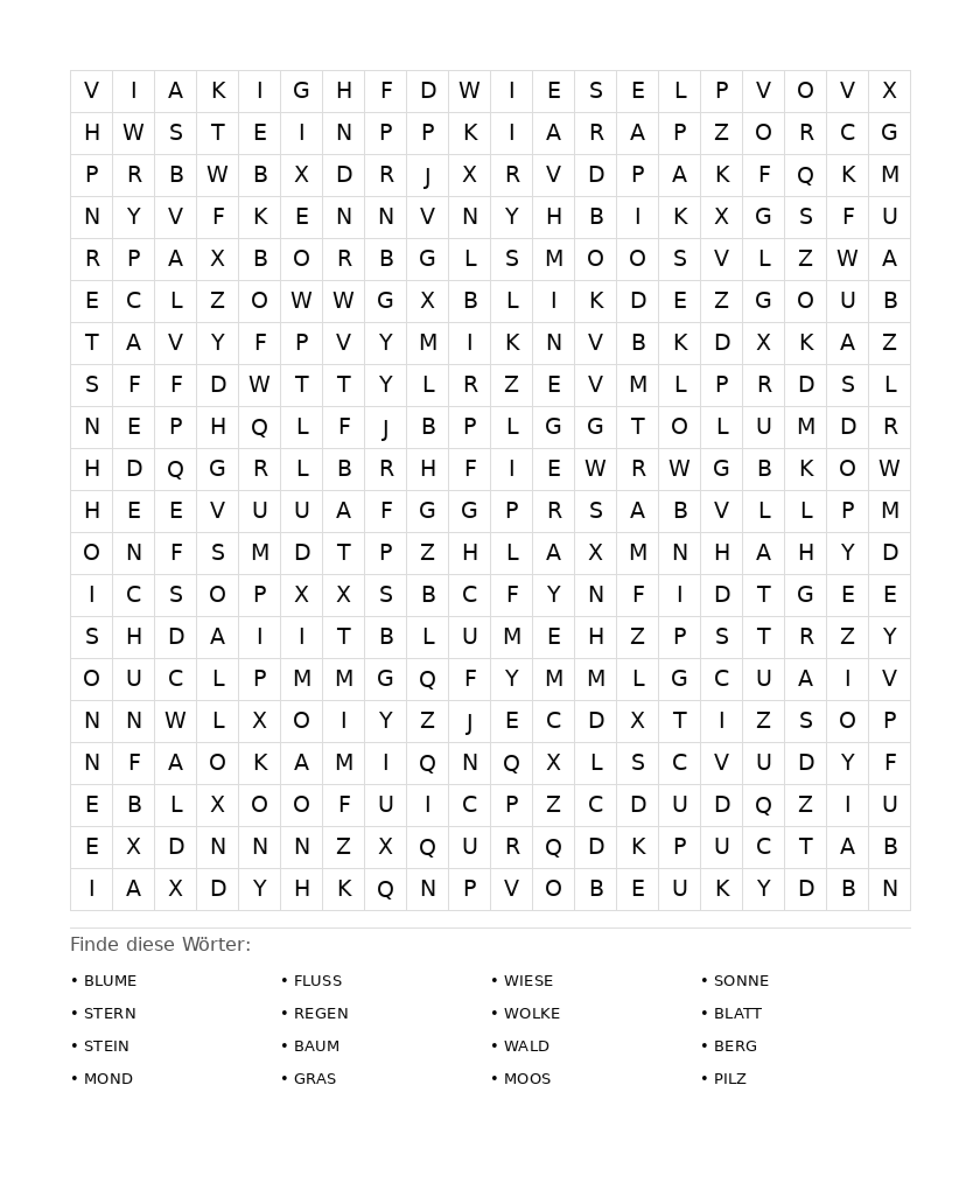 Wortsuchrätsel Wortsuchrätsel: Natur für Erwachsene aus der Kategorie Wortsuchrätsel - kostenlos ausdrucken